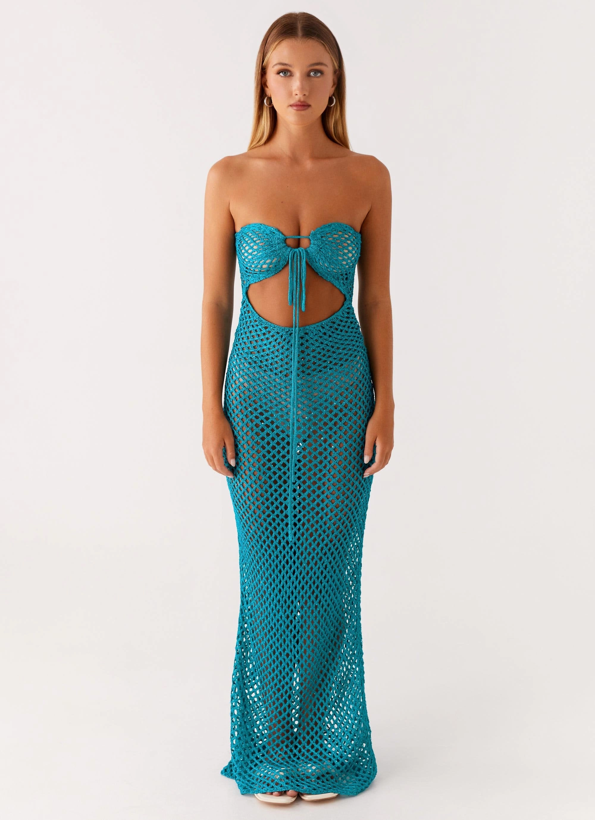 Chic Layered Wear Sun Kissed Crochet Maxi Dress - Blue