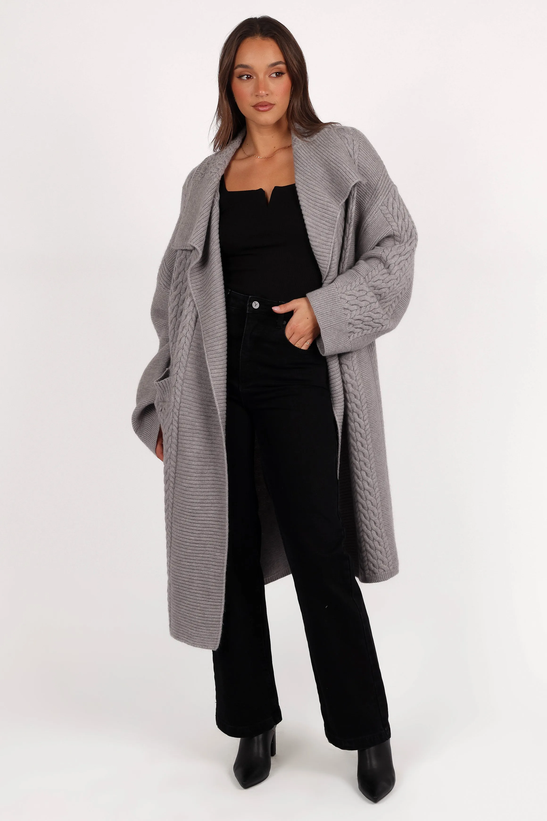 Soma Oversized Open Front Cardigan - Grey Simple Outfit