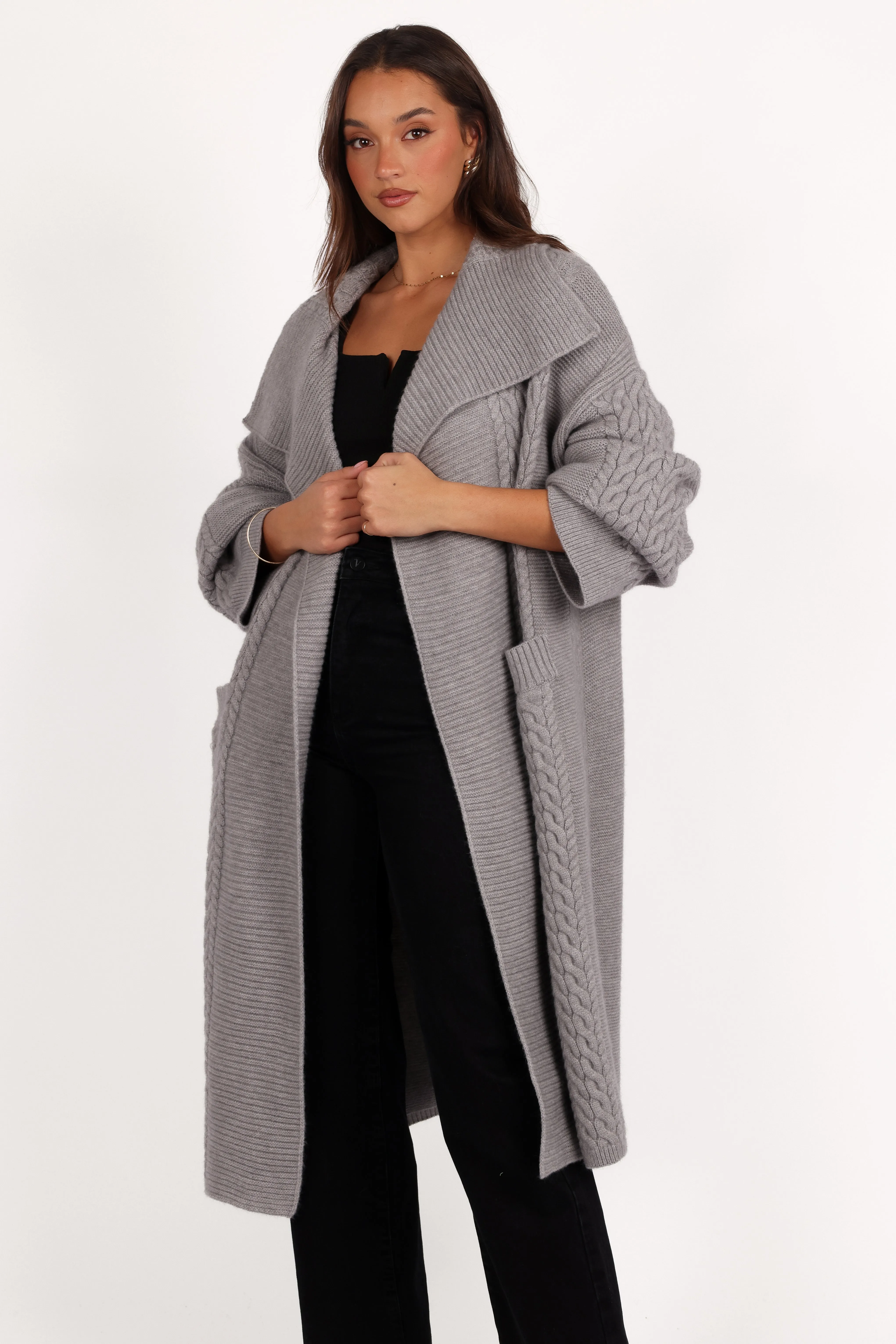 Fresh Season Relaxed casual fit Soma Oversized Open Front Cardigan - Grey