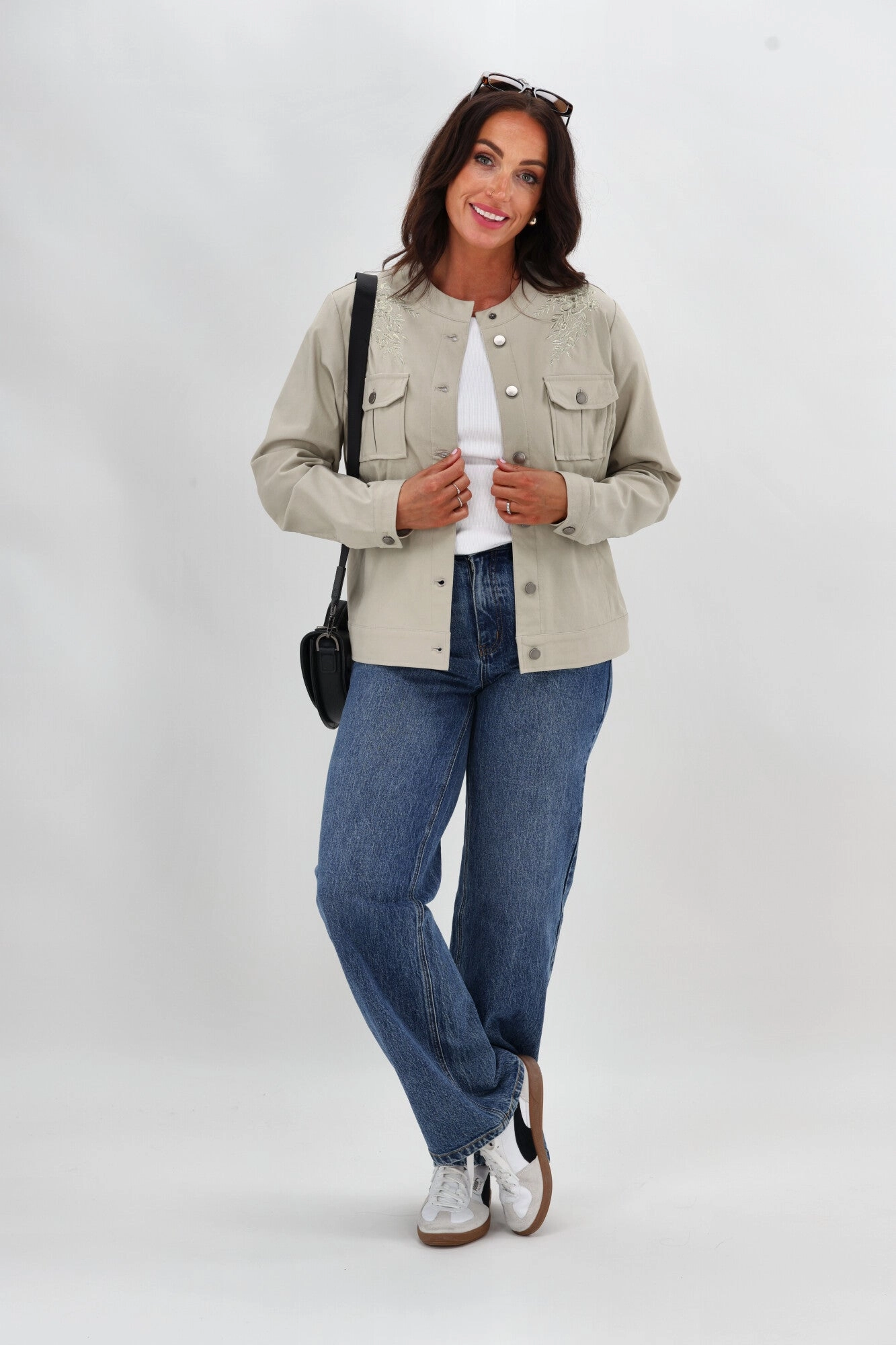 Wind Protection Sunday Boho Teller Embroidered Yoke Jacket Natural