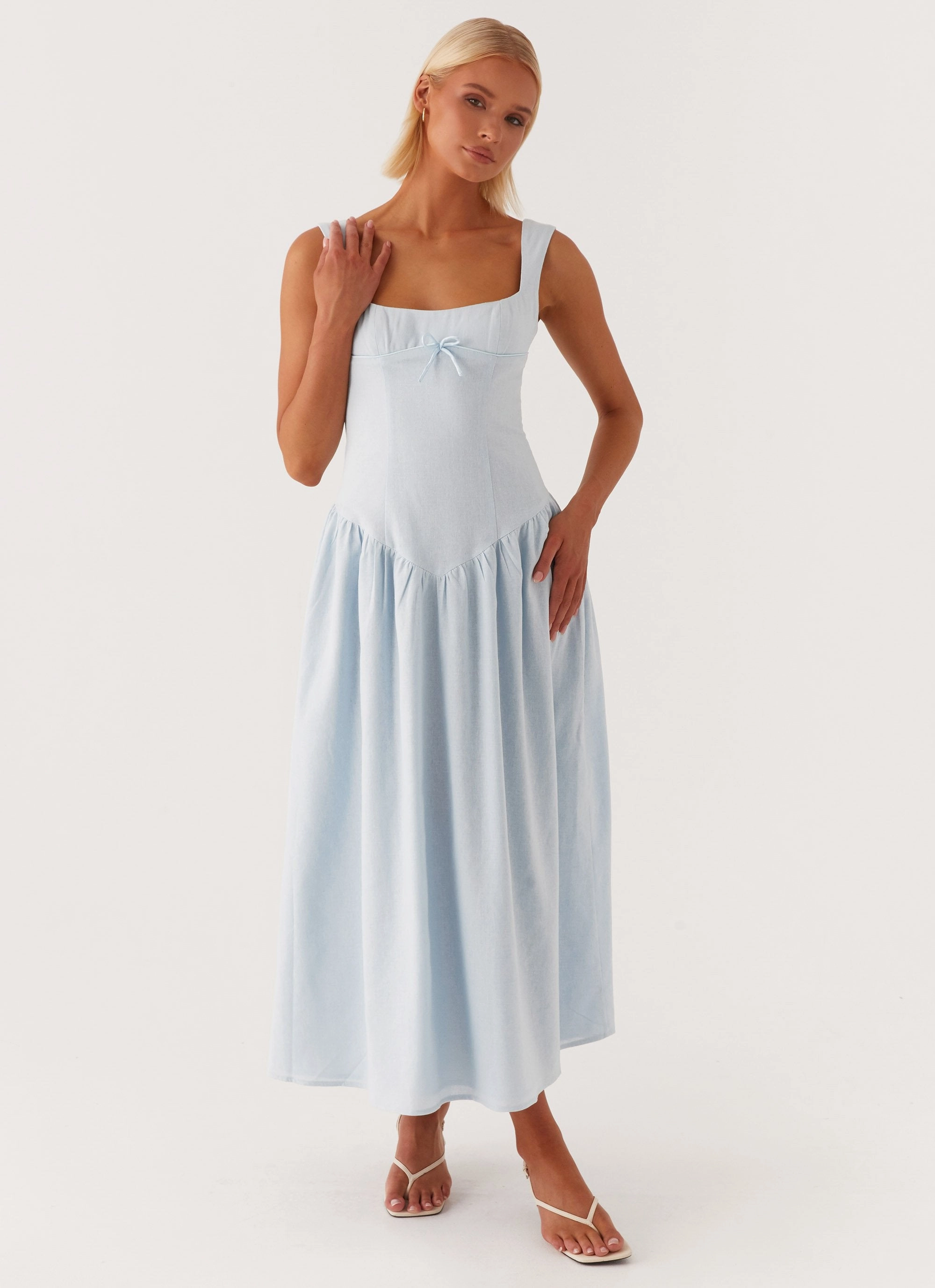Suzie Midi Dress - Blue Light Wrap Satin Fabric