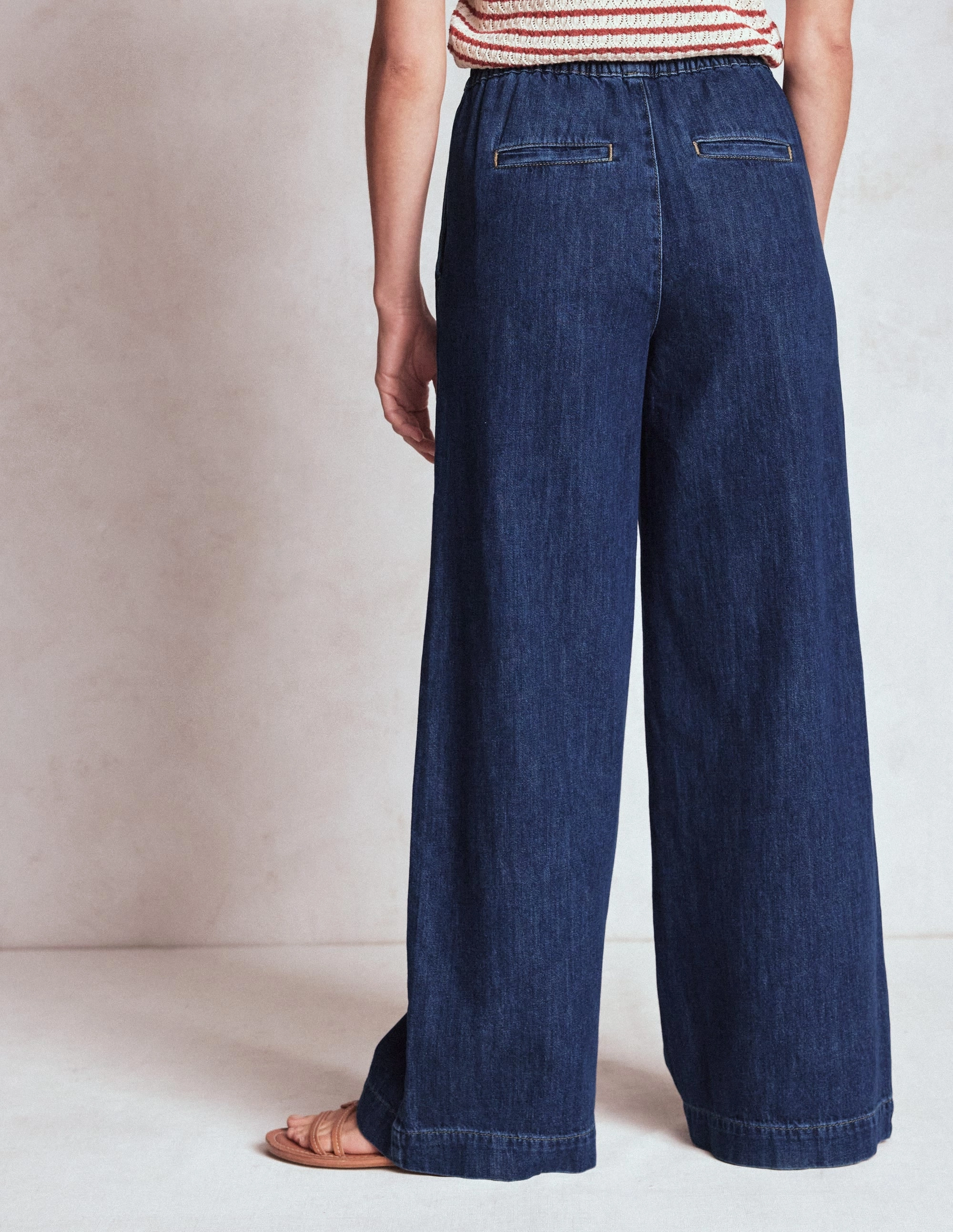 Drawcord Denim Trousers-MID WASH NonIrritatingStitching