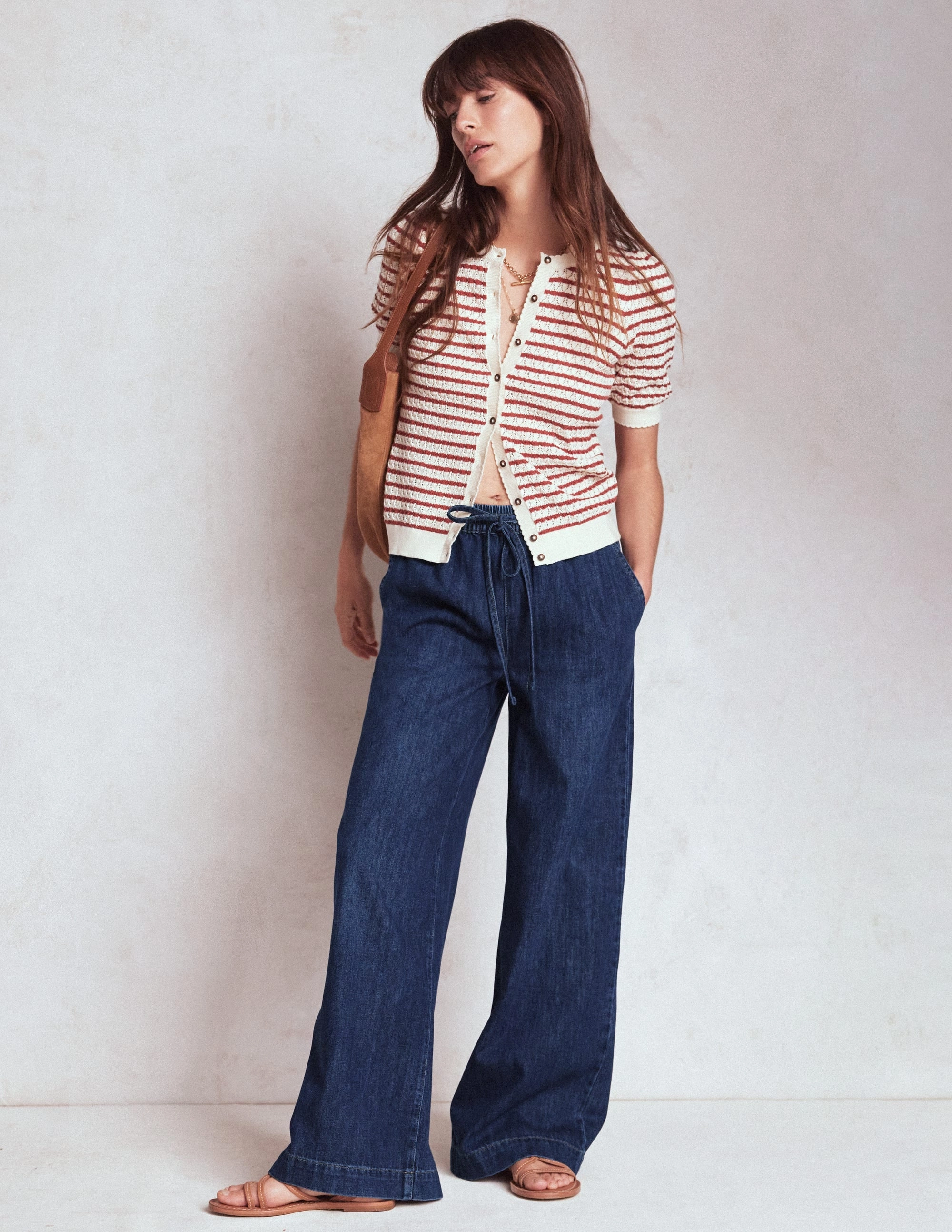 Casual Vibes Drawcord Denim Trousers-MID WASH