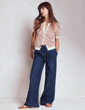 Casual Vibes Drawcord Denim Trousers-MID WASH