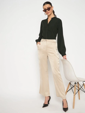 Chill Comfort Fit Madame Straight Fit Solid Beige Trousers