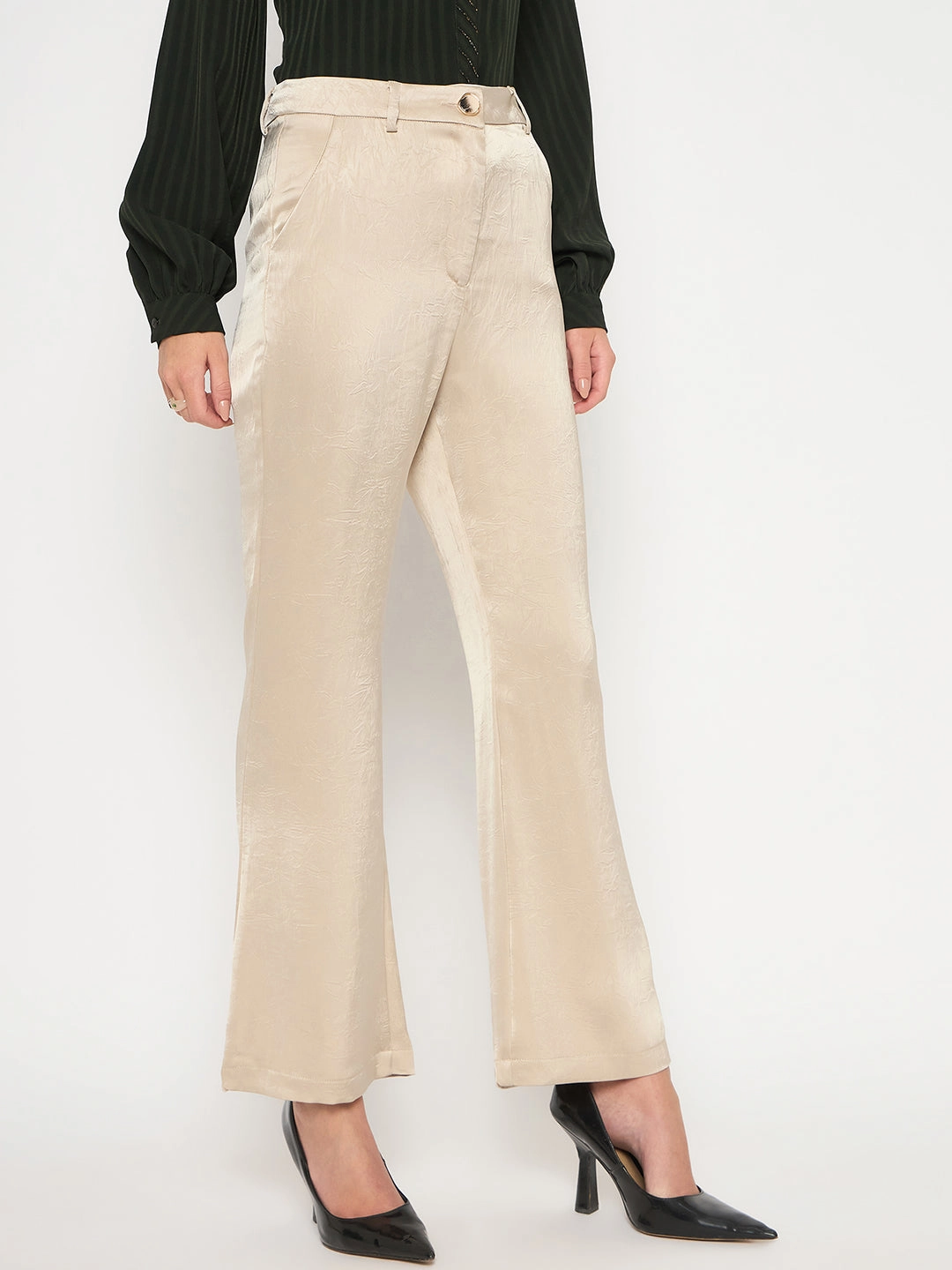 Madame Straight Fit Solid Beige Trousers OdorResistant