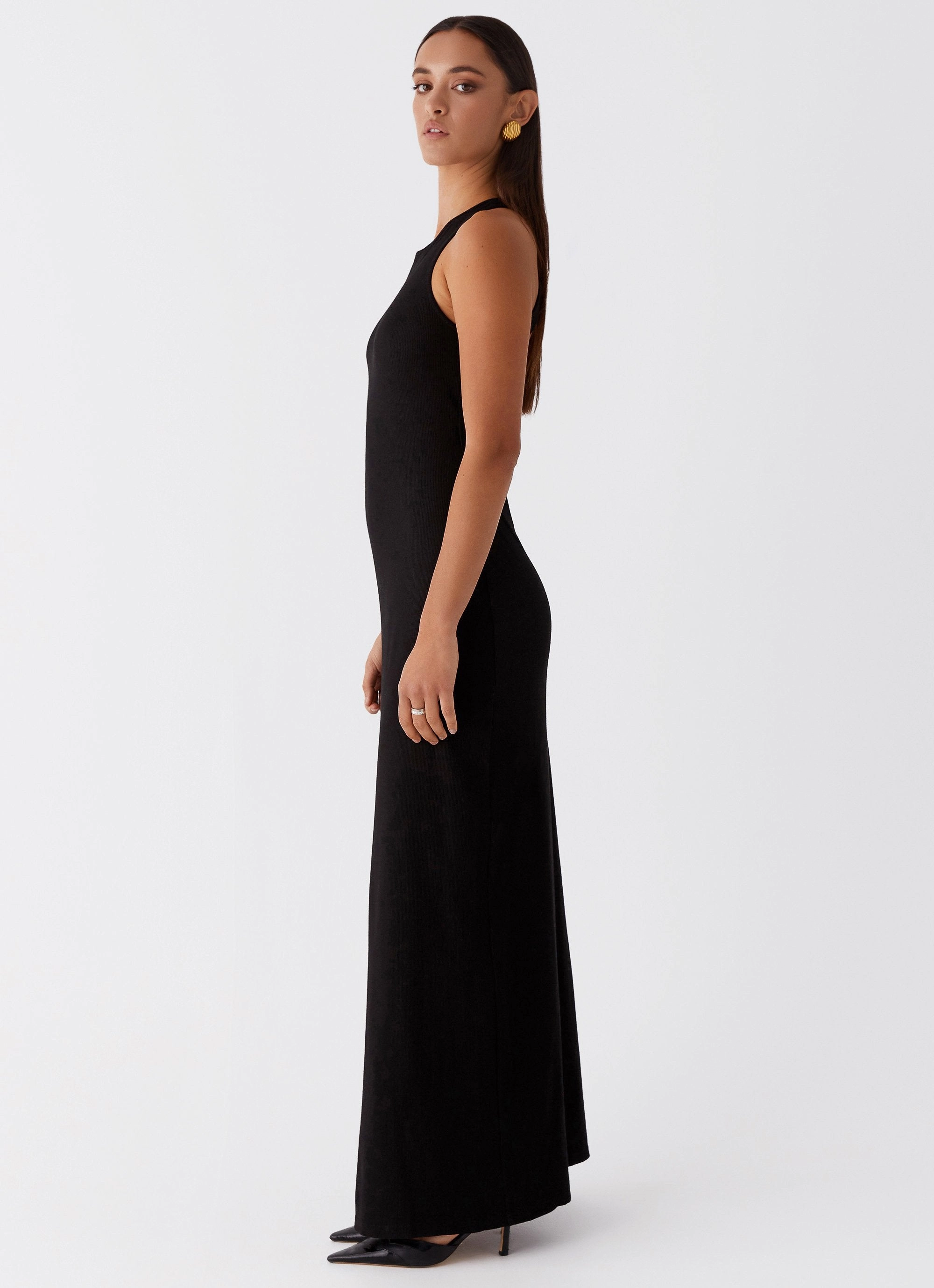 Alice Cut Out Maxi Dress - Black Shimmer-Finish Texture Blend