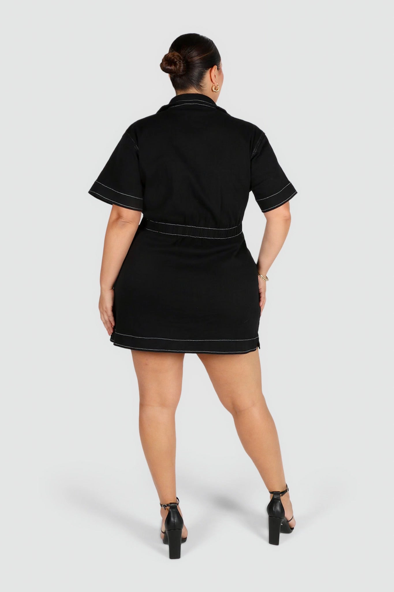 Slender Look Polished Look SAVEIRA DENIM DRESS CONTRAST STITCH