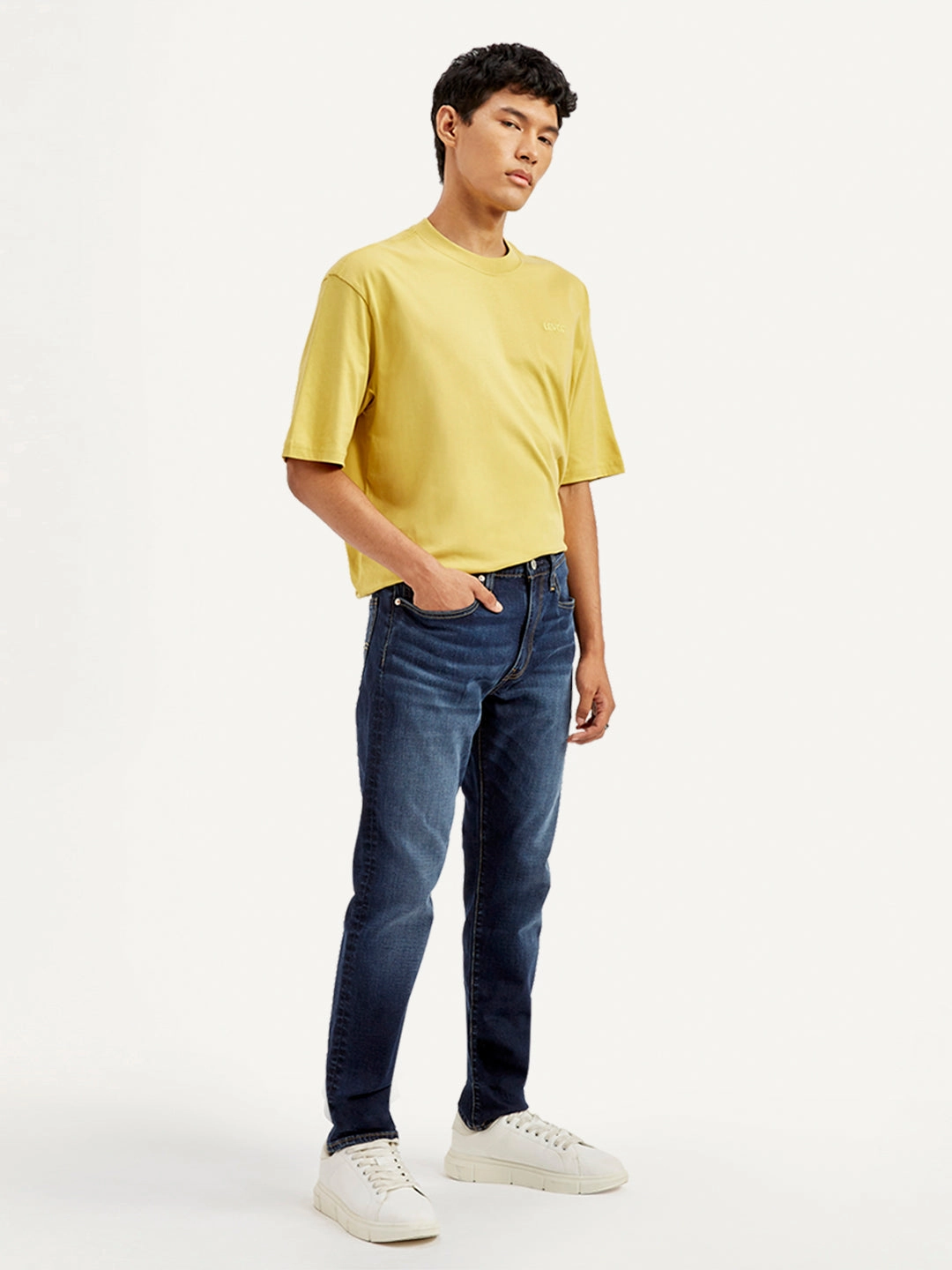 Crisp Look Men's 512 Navy Blue Slim Tapered Fit Mid Rise Jeans