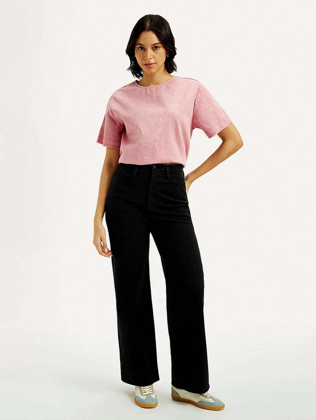 Women's Redloop Black Ribcage Bell Bottom Wide Leg Fit High Rise Jeans All Fit Style