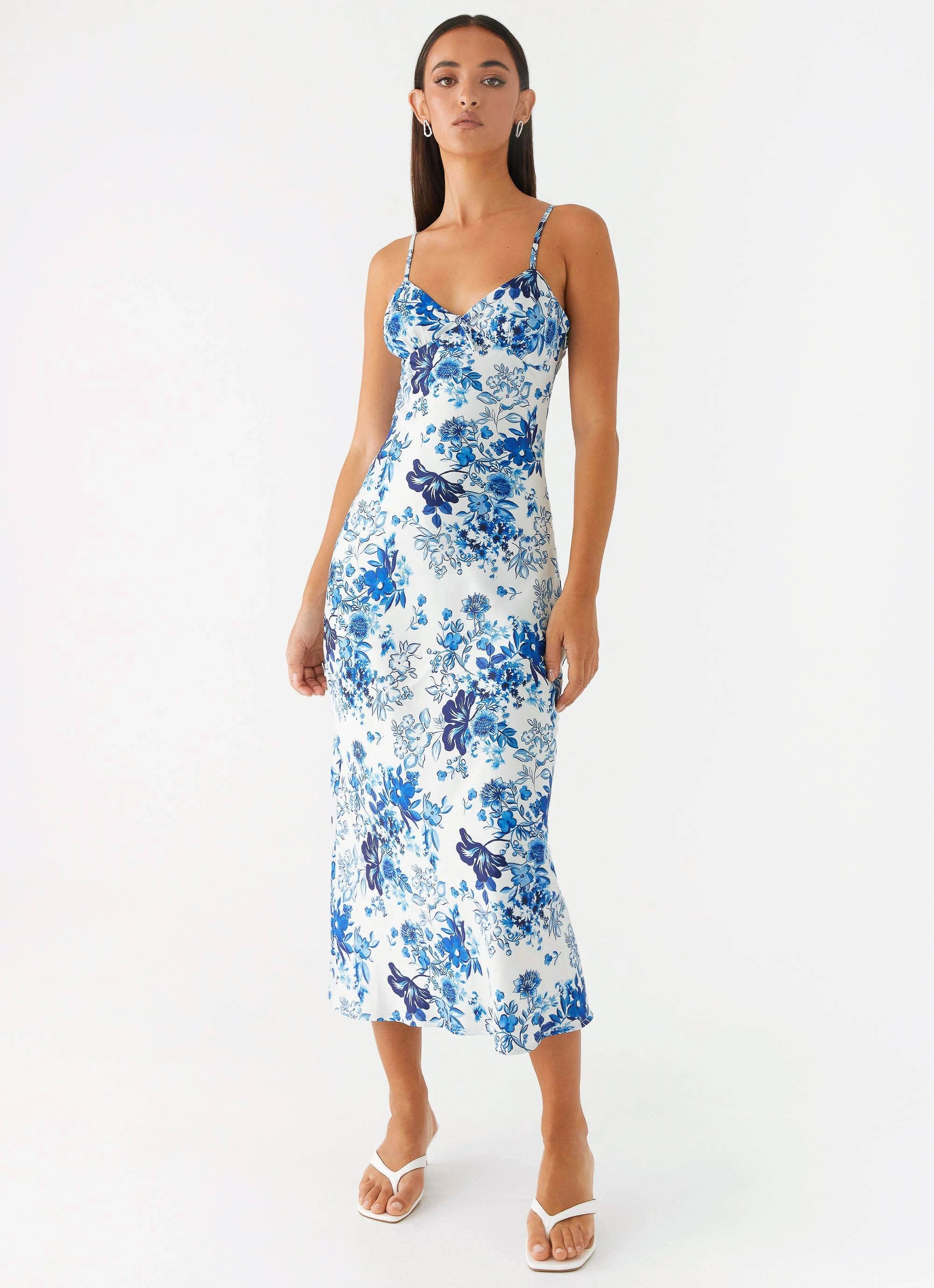 Soft Shape Detachable-Detail Take Chances Midi Dress - Serene Sky Floral