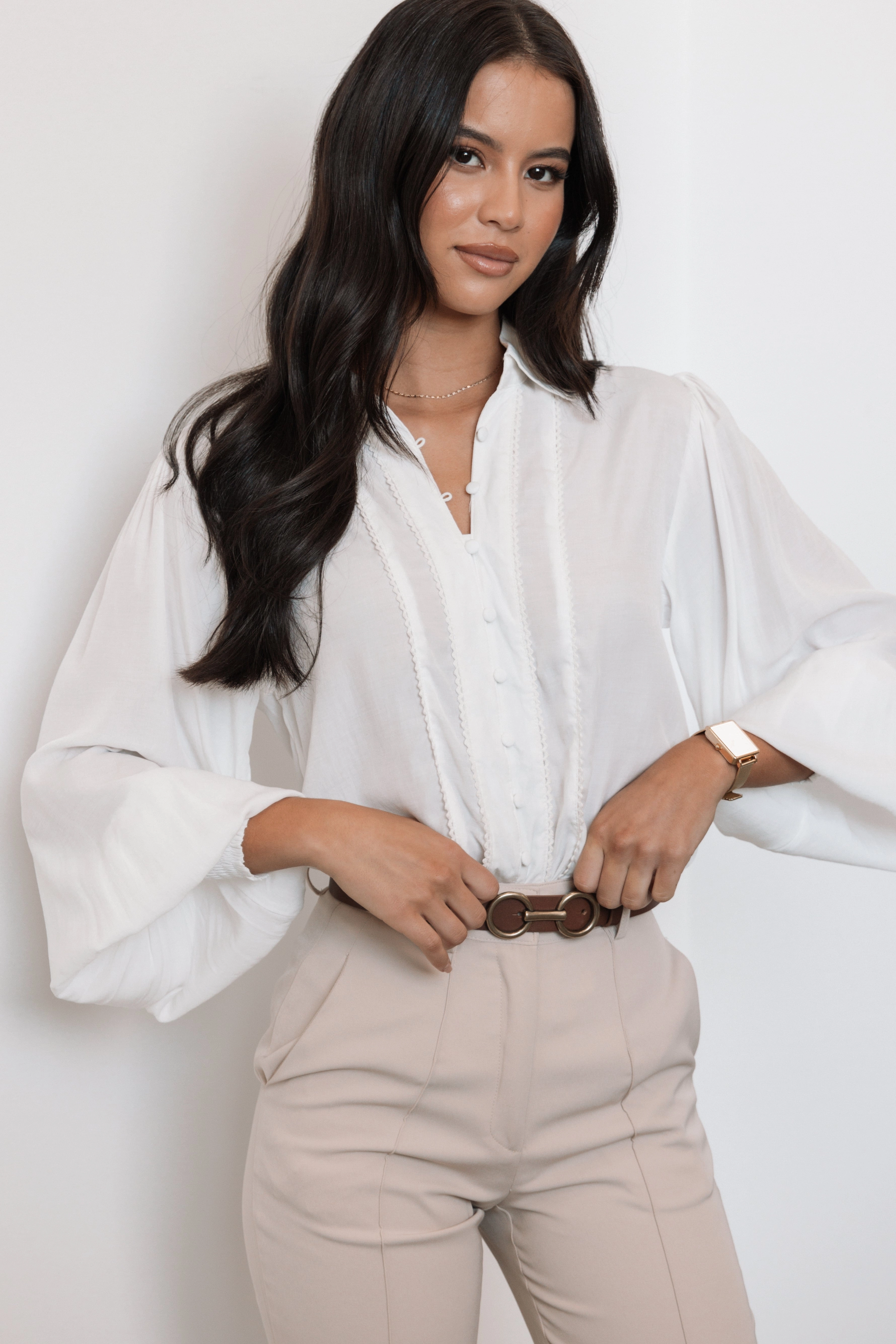 Tallara Top - White Layered Collar