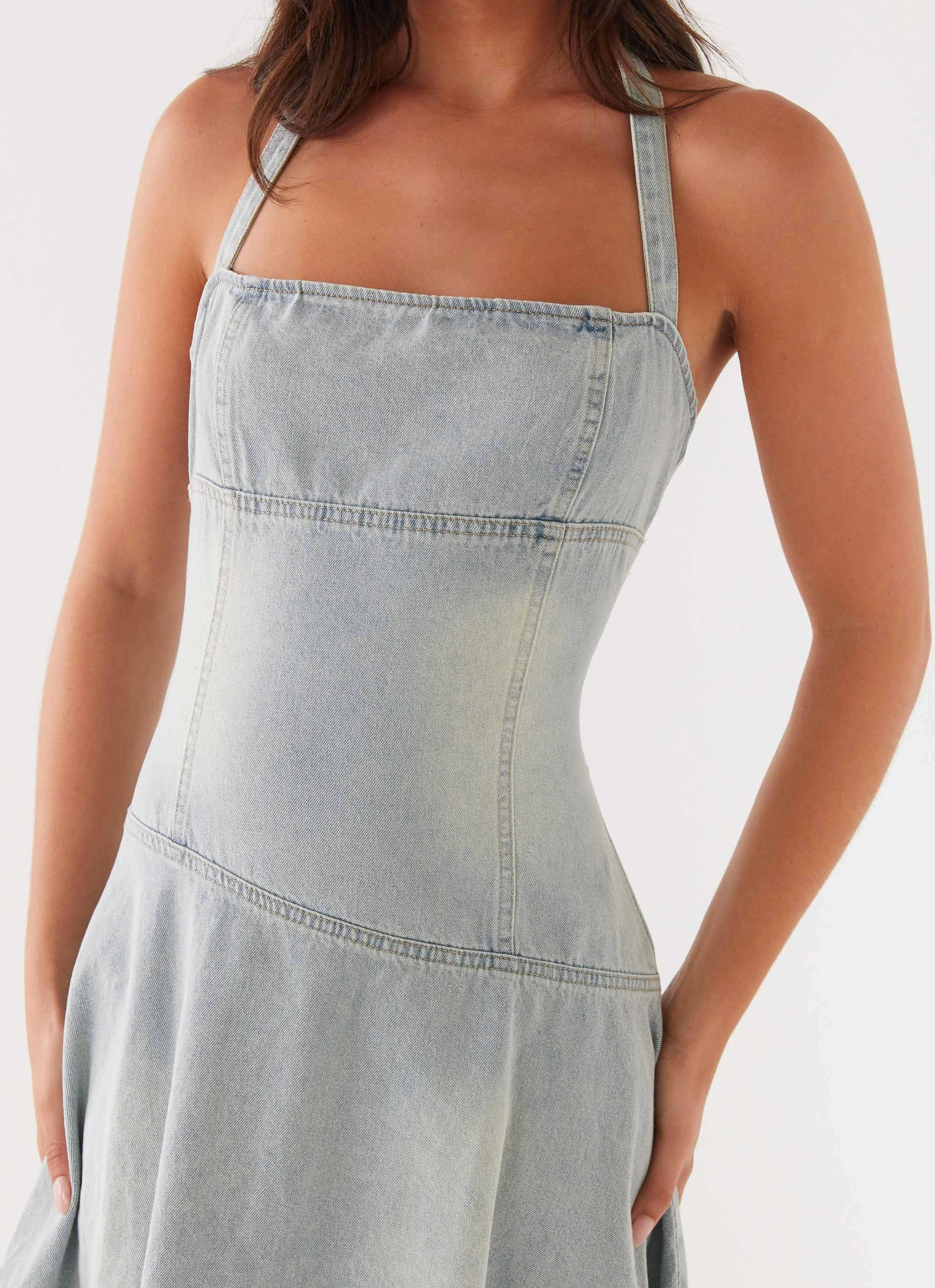 Light Wear Tanisha Denim Midi Dress - Washed Blue