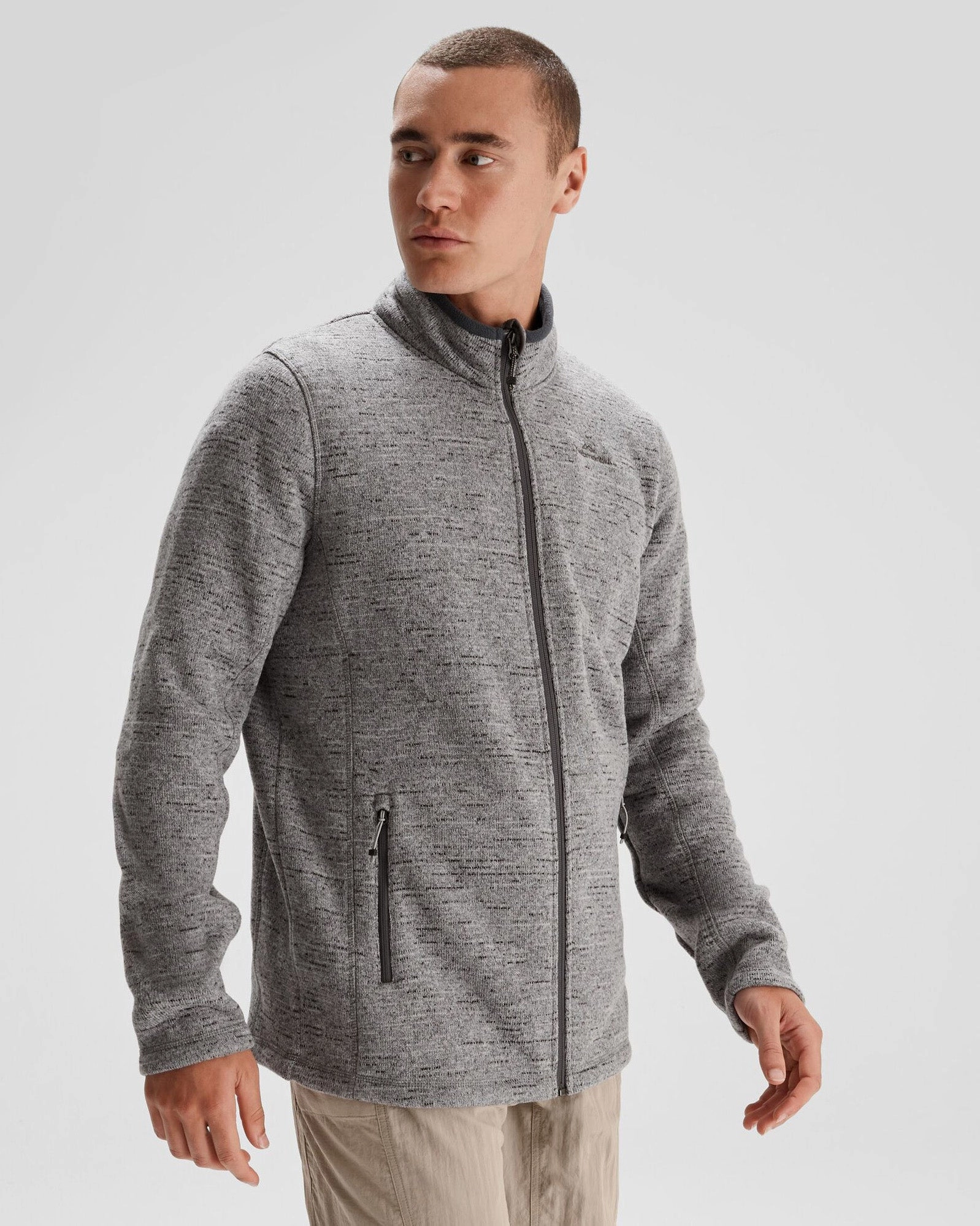 Gloss Free Texture Reinforced Seam Construction Men's Aikman Fleece Jacket - Steel Grey Marle