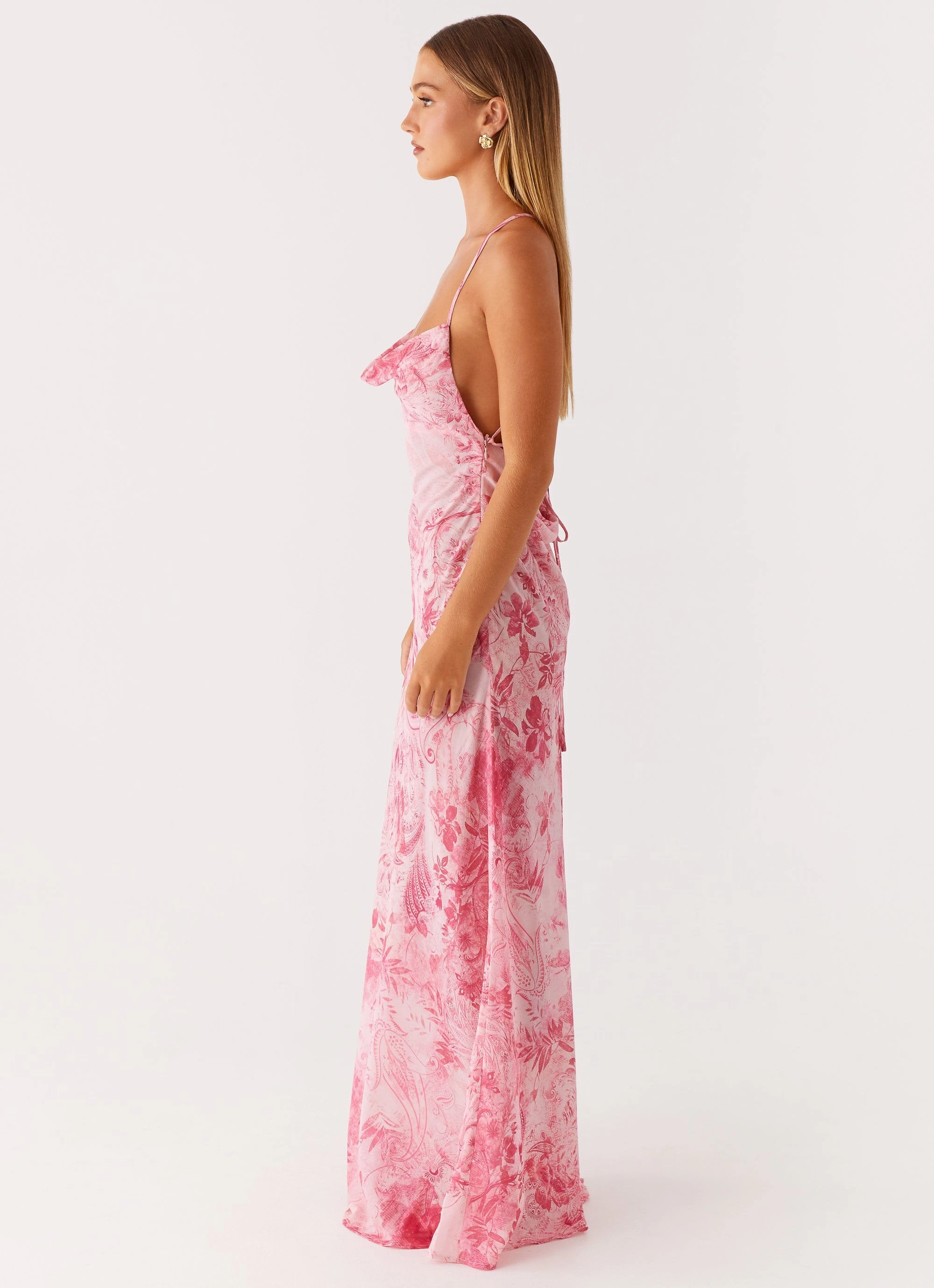 Pure Tone Warm Pink Tara Maxi Dress - Pink Print