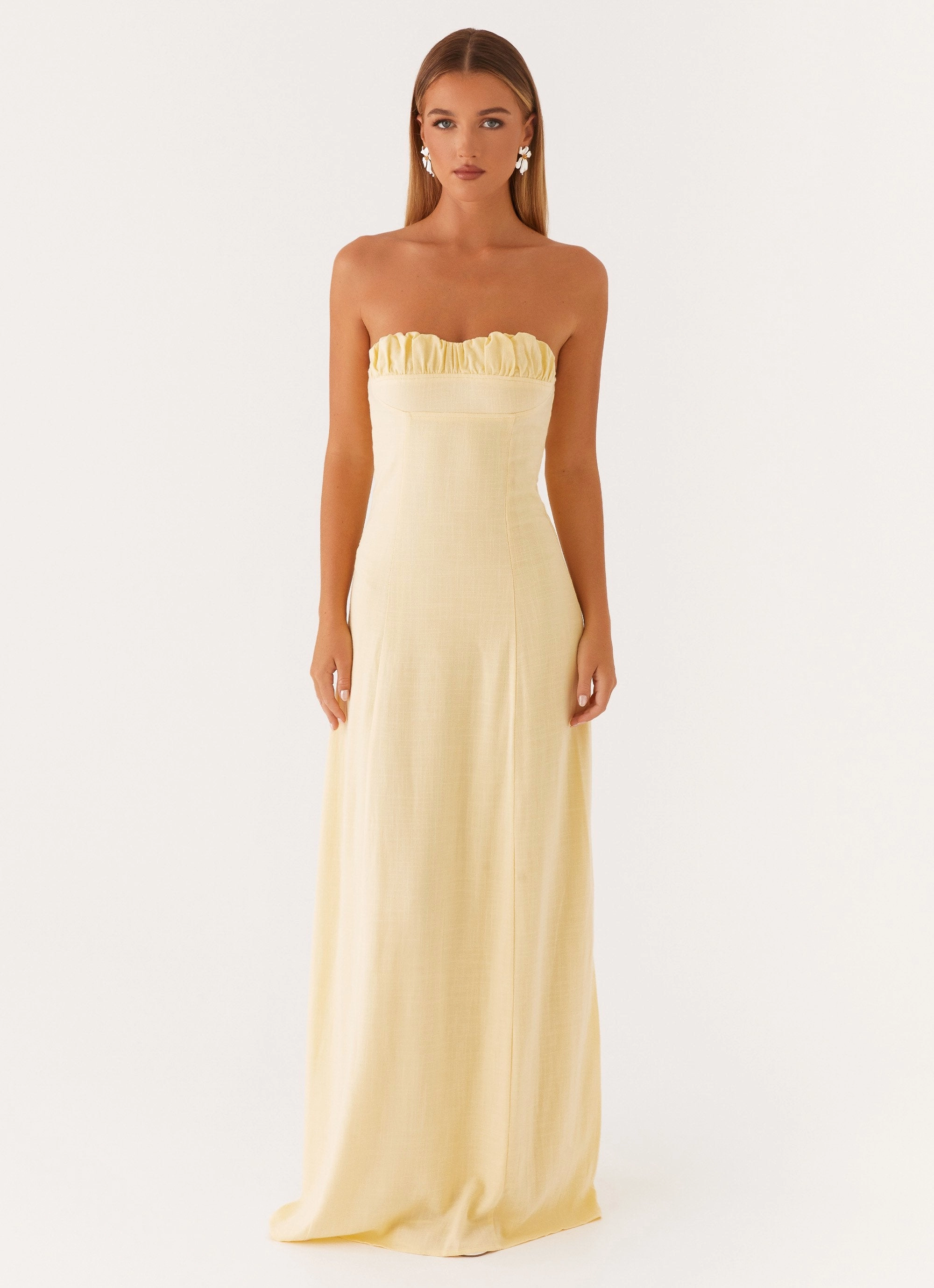 Flattering Silhouette Wear Tayla Linen Maxi Dress - Yellow