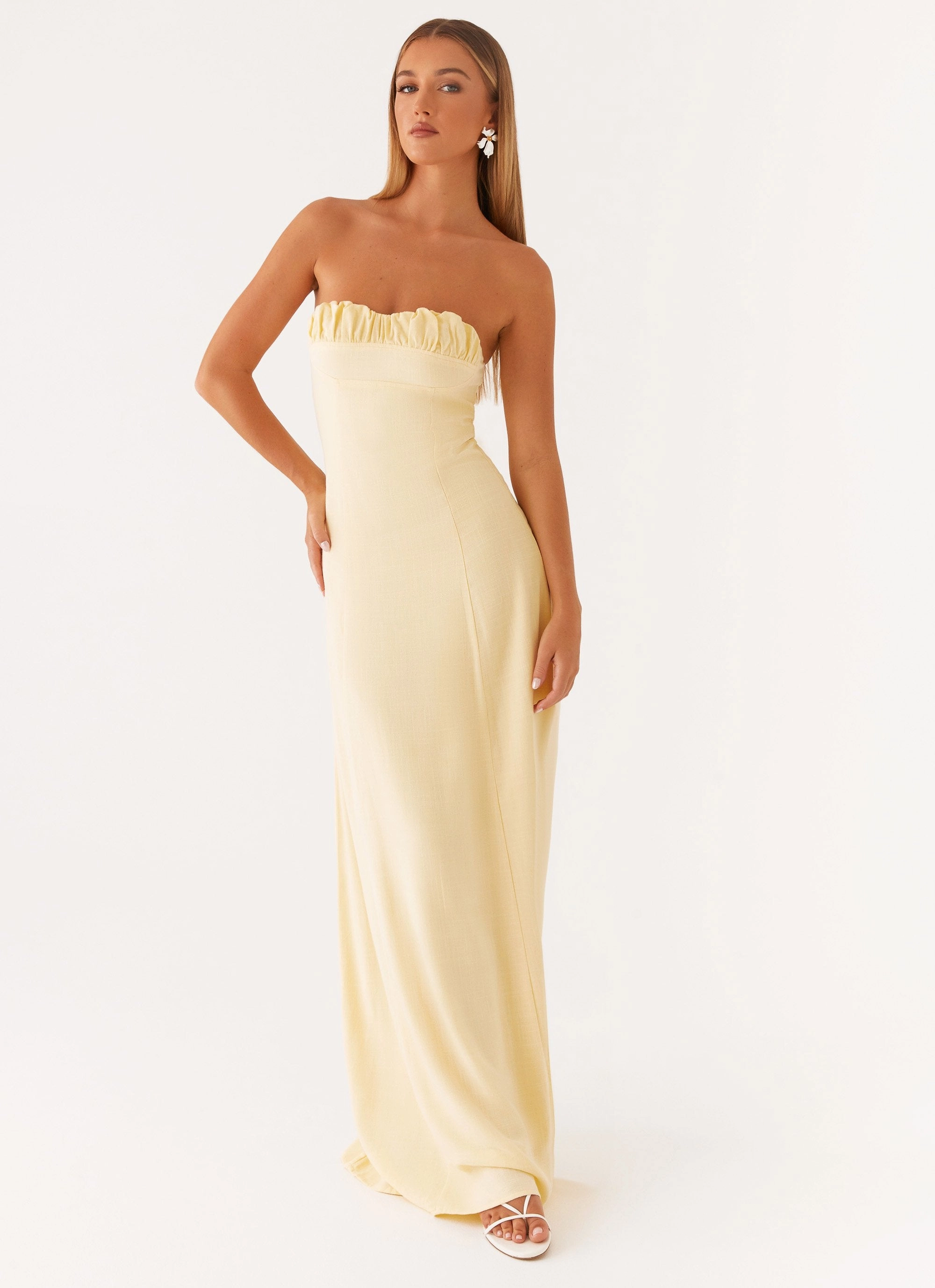 Tayla Linen Maxi Dress - Yellow Natural Fit Sage Glow