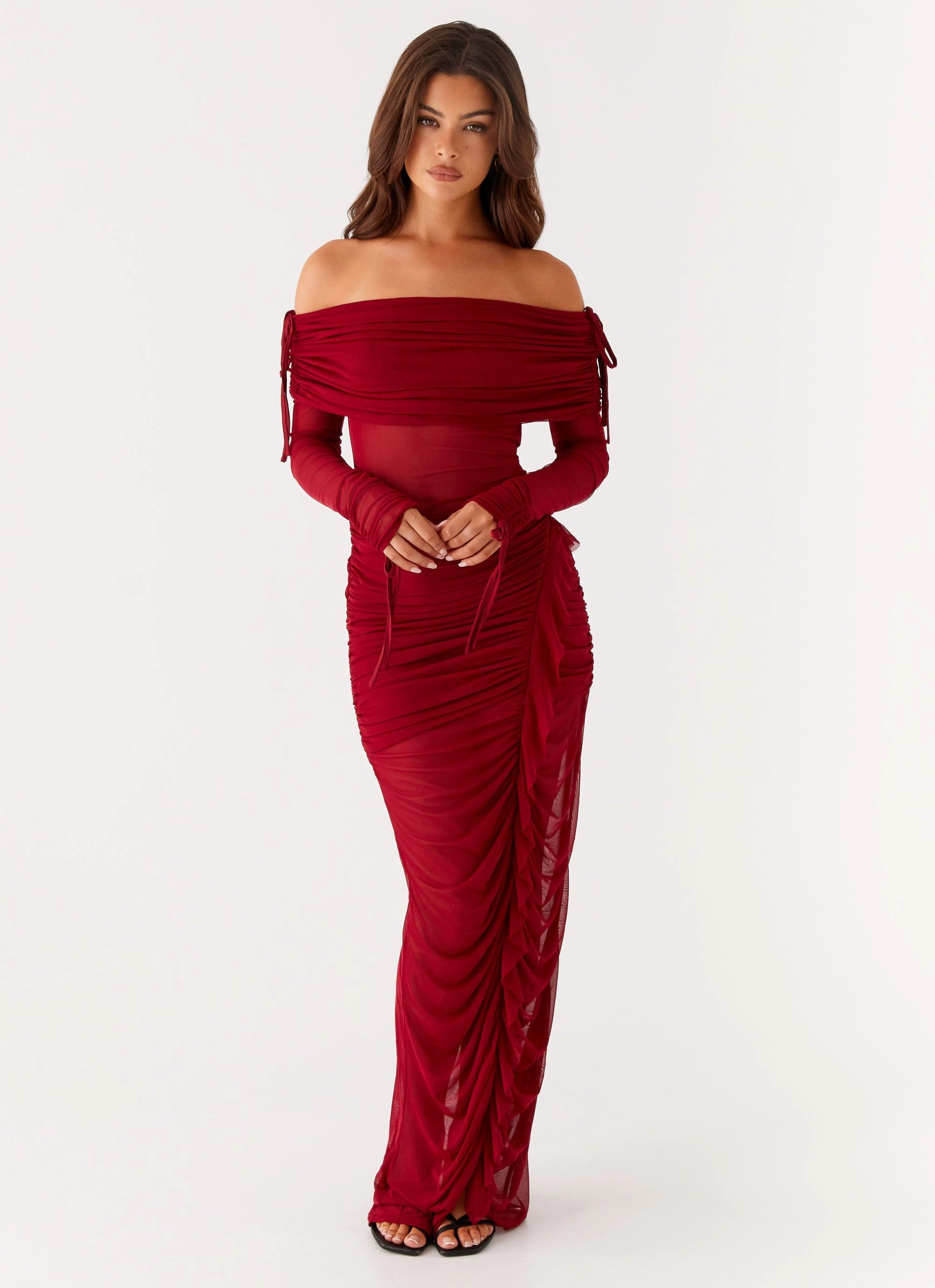 Fall Style Tailored-fit Teala Mesh Maxi Dress - Red