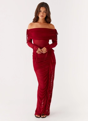 Fall Style Tailored-fit Teala Mesh Maxi Dress - Red