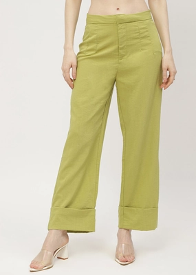 Madame Solid Apple Green Folded Hem Trouser Stay Cool Eco Friendly Fabric