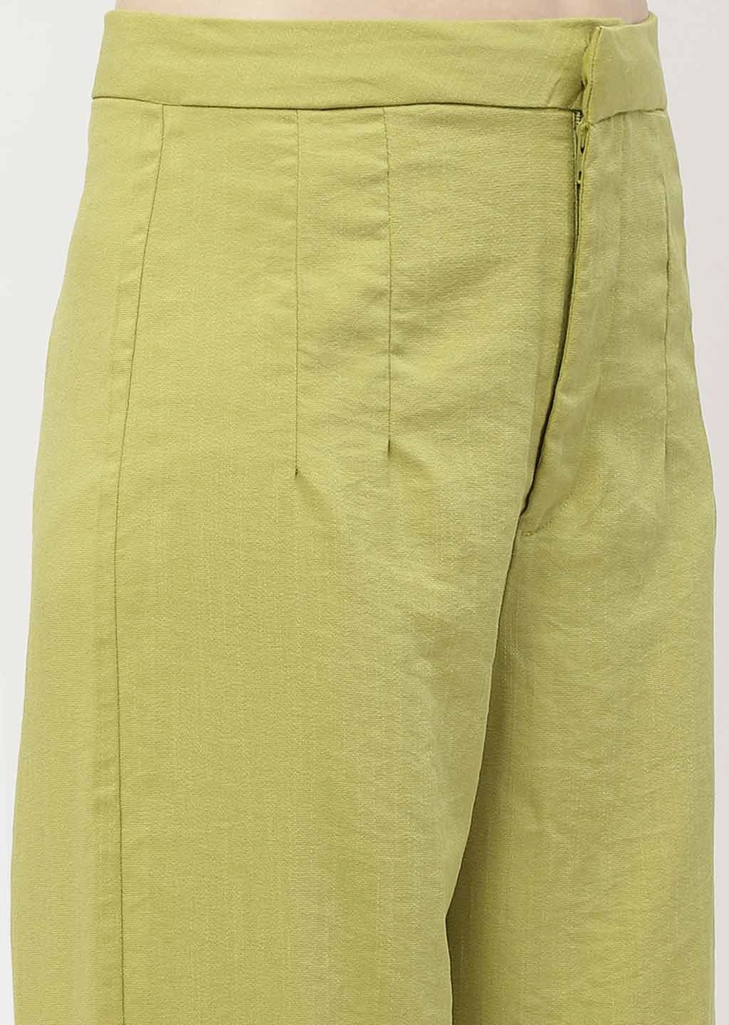 Soft Brush Lining Madame Solid Apple Green Folded Hem Trouser