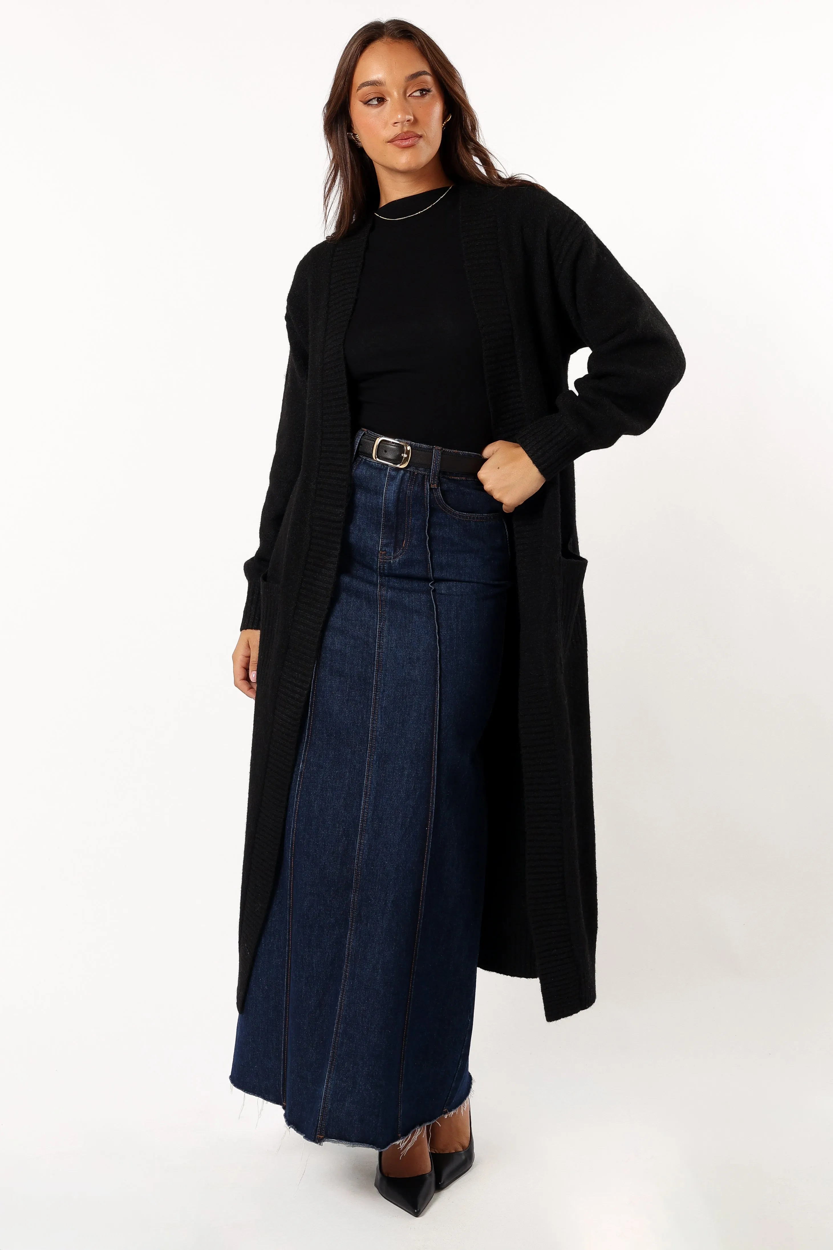 Weekend Classic Low Impact Manufacturing Nicolette Open Front Long Cardigan - Black