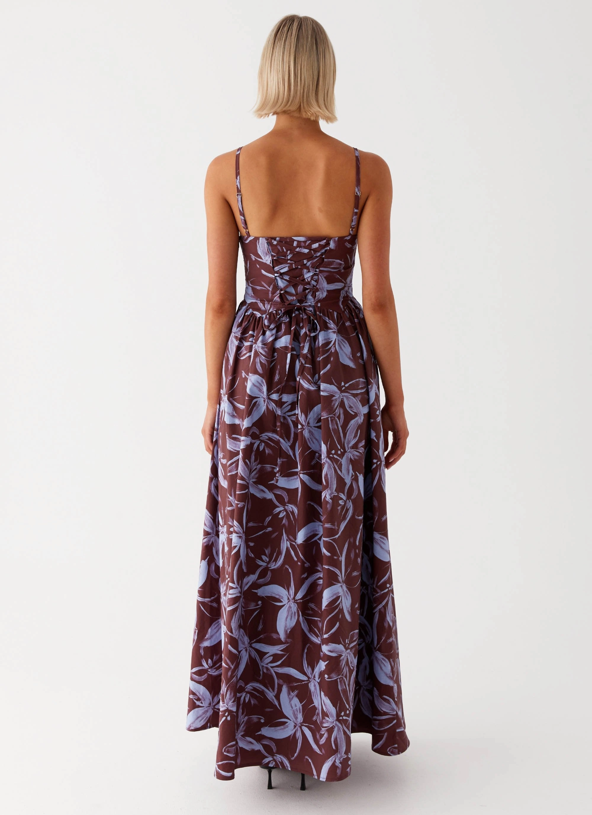 Tesoro Maxi Dress - Brown Purple Floral Stylish Fit Gender Free