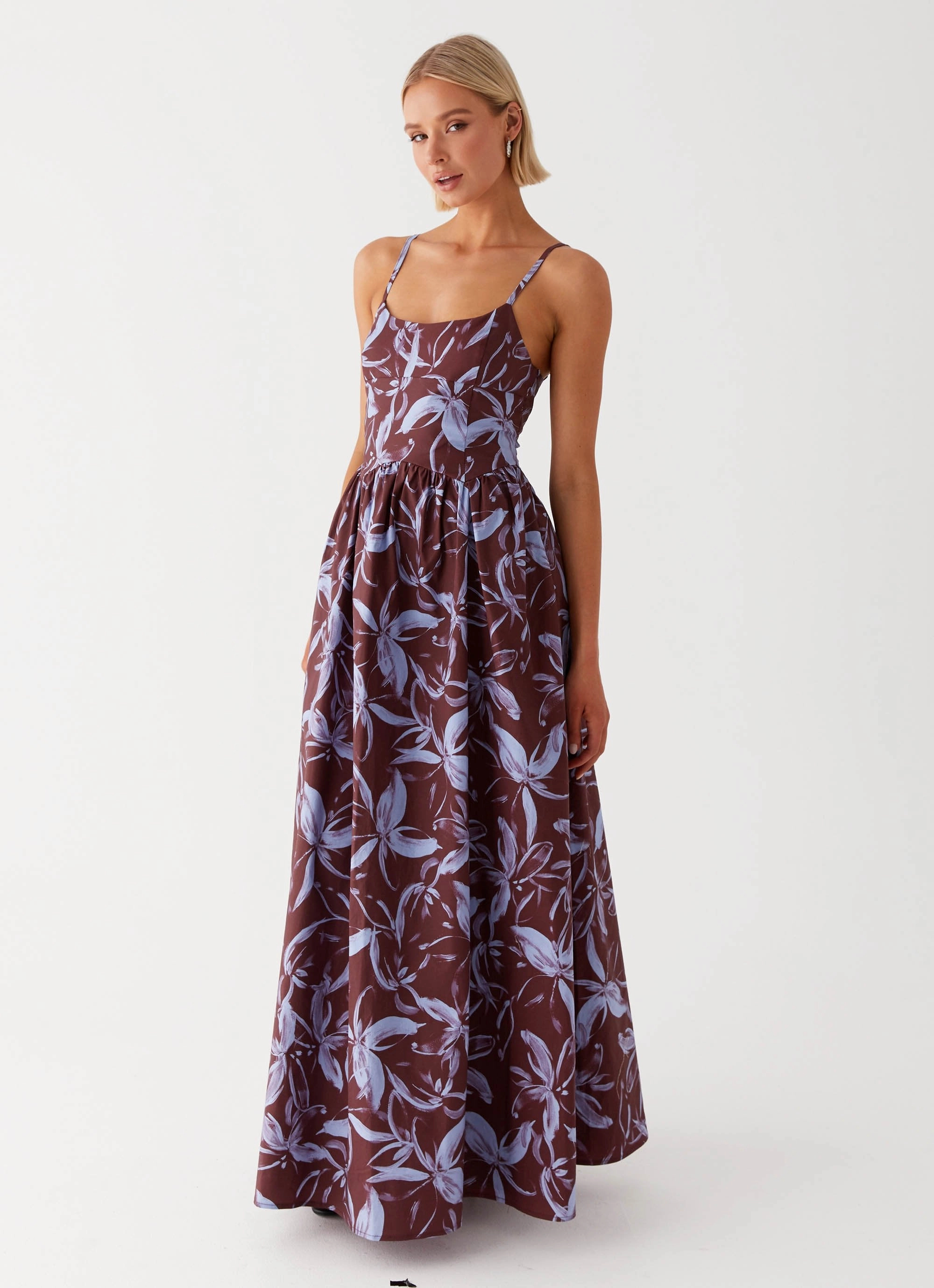 Tesoro Maxi Dress - Brown Purple Floral summer look Refined Simplicity