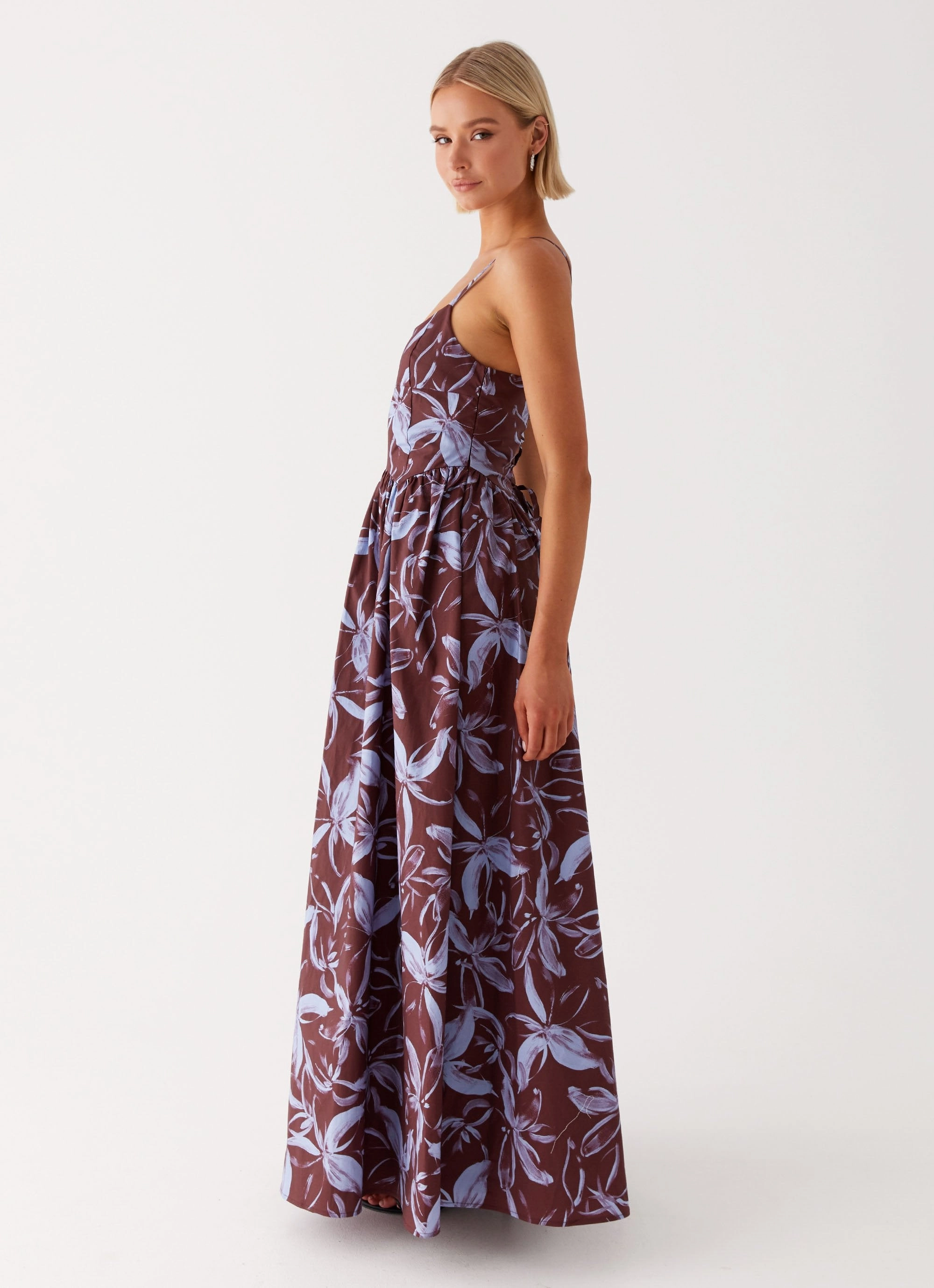 Travel Light Bodycon-Fit Tesoro Maxi Dress - Brown Purple Floral