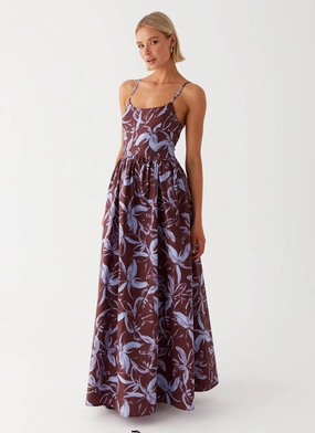 Tesoro Maxi Dress - Brown Purple Floral summer look Refined Simplicity