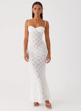 That Girl Maxi Dress - White Evening Motion Patterned-Fabric
