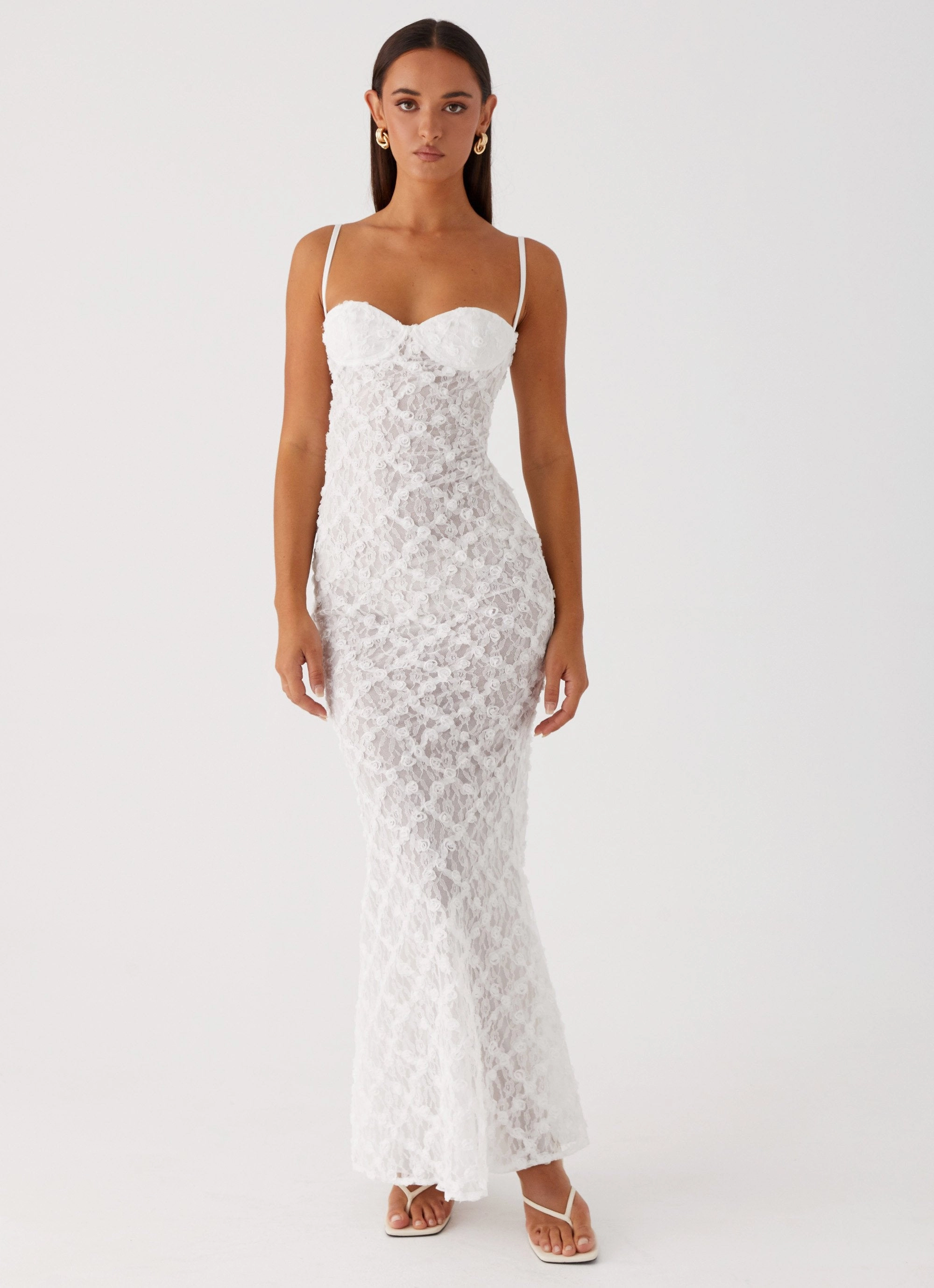 That Girl Maxi Dress - White Evening Motion Patterned-Fabric