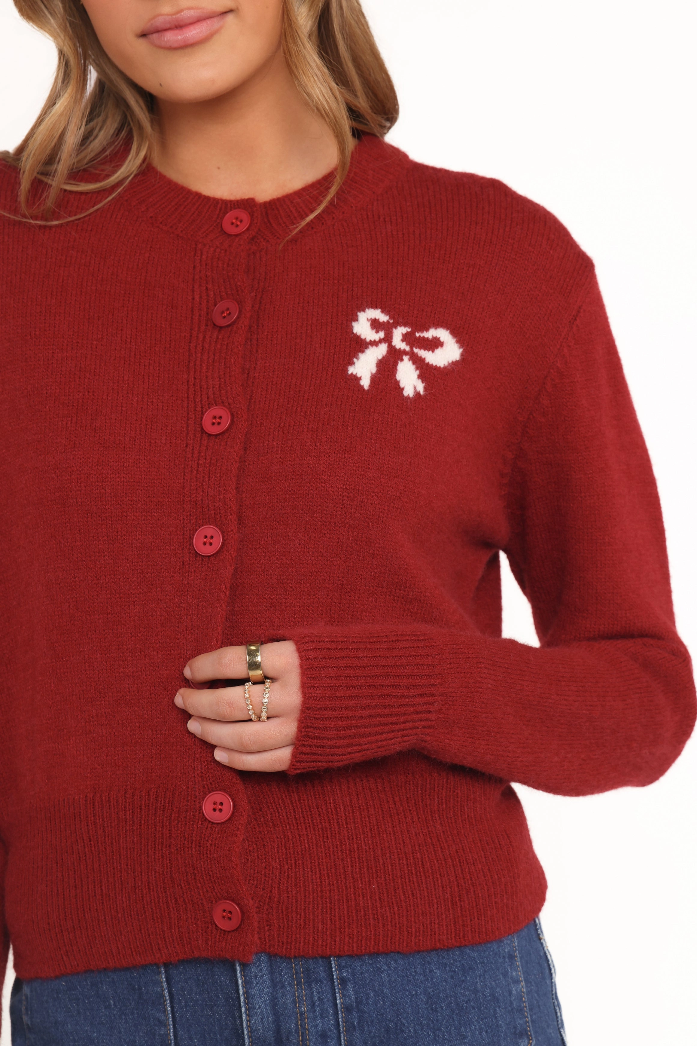Middleton Mini Bow Cardigan - Wine City Comforted