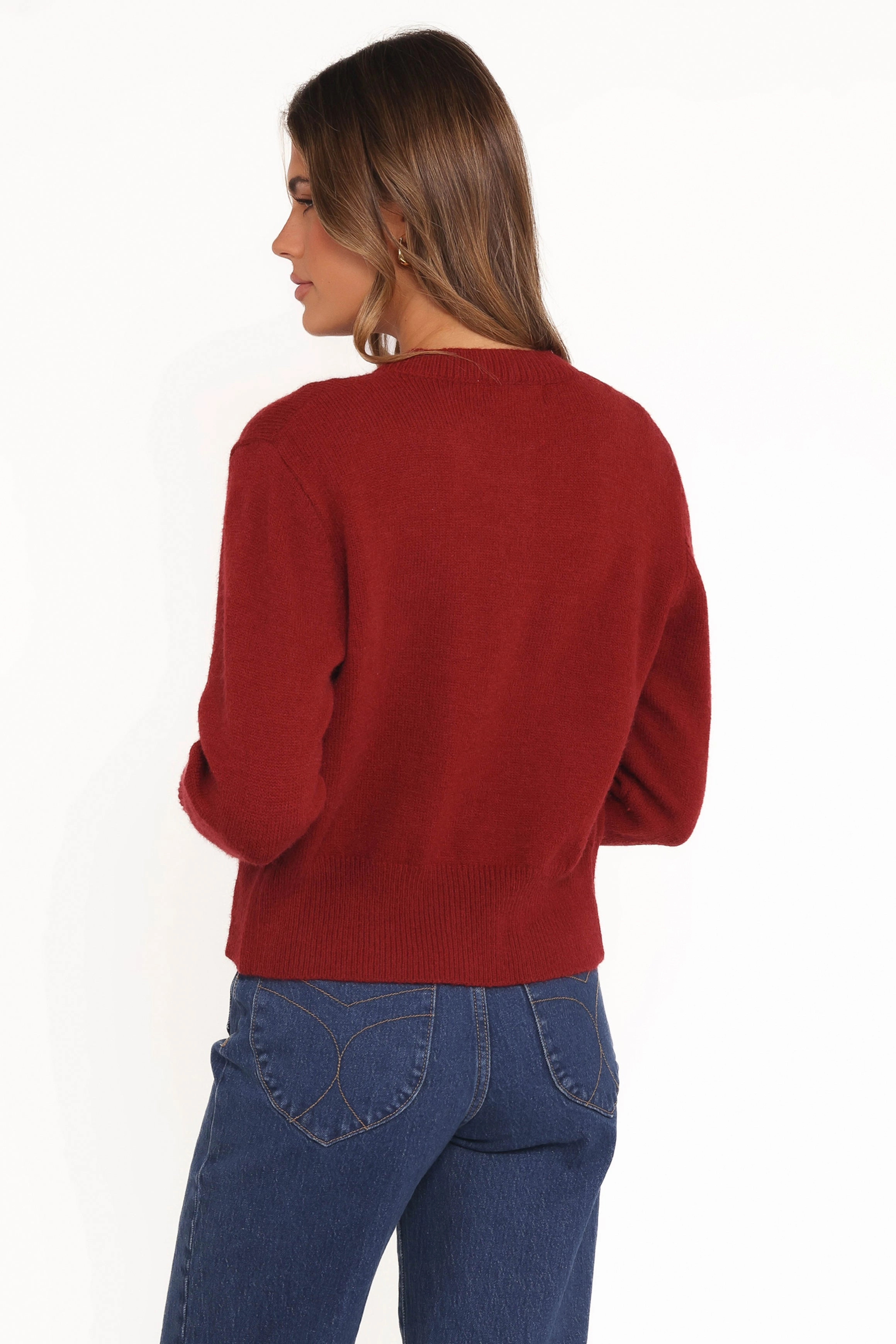 Middleton Mini Bow Cardigan - Wine Cozy Classic
