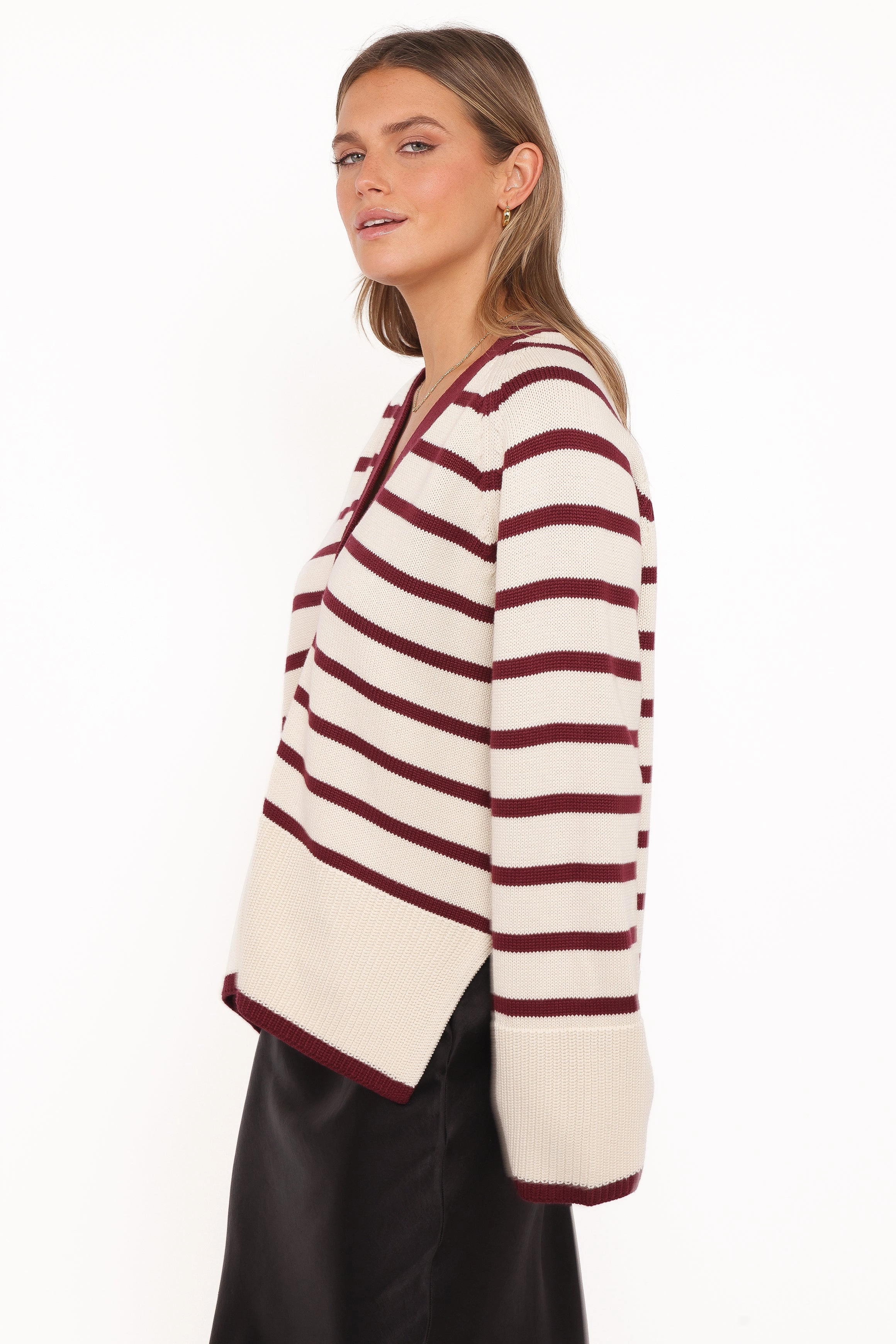 Chill Proof ribbed texture Aydee Cardigan - Cherry Stripe