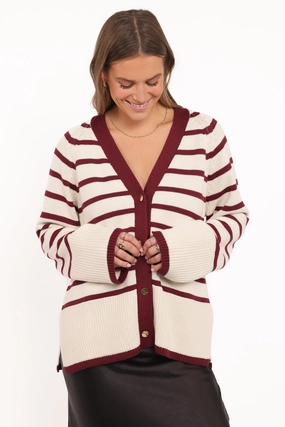 Fall Walk Aydee Cardigan - Cherry Stripe