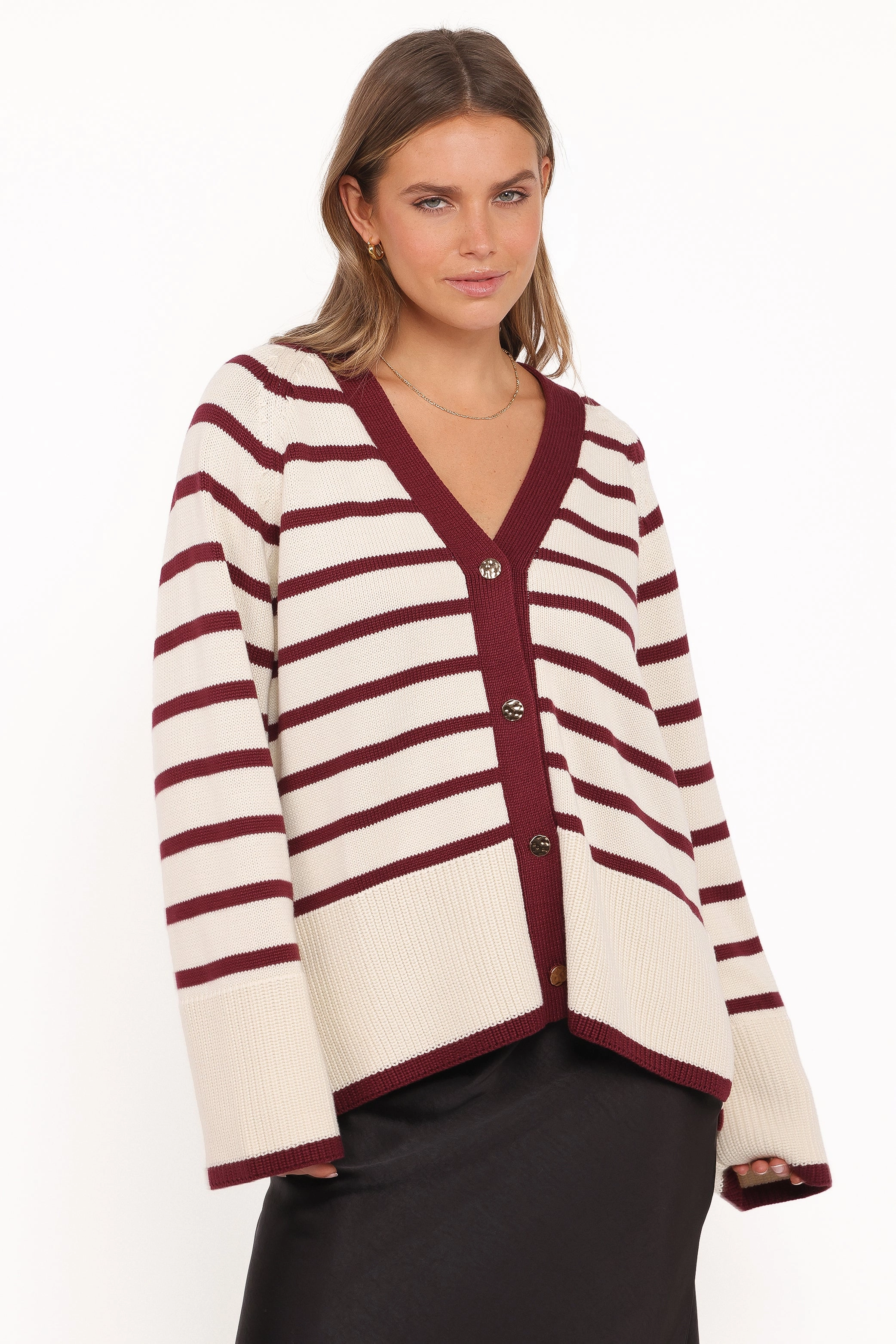 HeatTrapping Fibers Stylish Drape Aydee Cardigan - Cherry Stripe