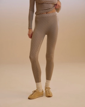 Thermal Printed Leggings - Marshmallow White/Coffee Bean No Shrink Material Office Fit