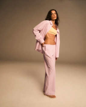 Essential Comfort TaglessDesign Cotton Stripe Pull On Pants - Pink/White