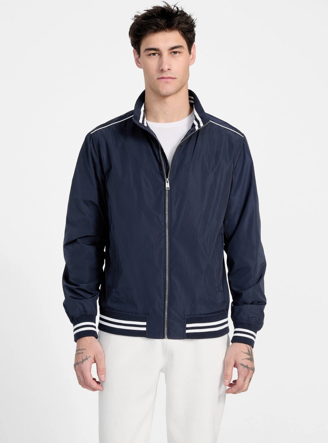 Fashion Trend Climate Responsive Textile Eco Blue Urban Satin Bomber Jacket