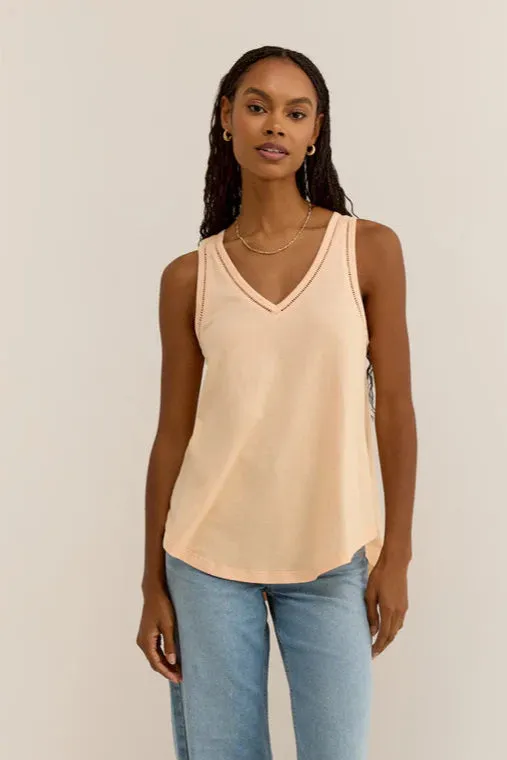 Thermoregulating Fabric Z Supply Vagabond Lace Trim Tank | Grapefruit, Black Travel Essential Comfort and Ease