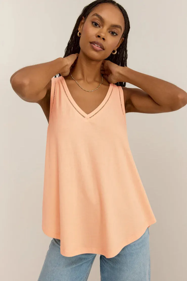 Thermoregulating Fabric Z Supply Vagabond Lace Trim Tank | Grapefruit, Black Water Based Ink Tagless Comfort