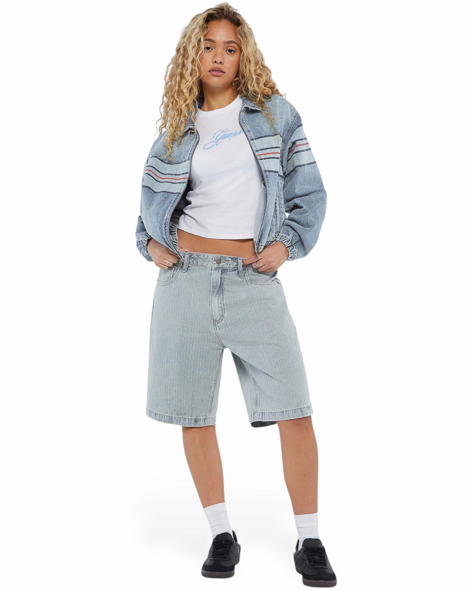 Guess Originals Chest Stripe Bomber Jacket Casual Fit Layer Outdoor Trip