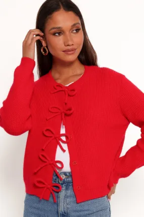 Wilde Bow Front Cardigan - Red FrayResistant Edging Machine Washable Design