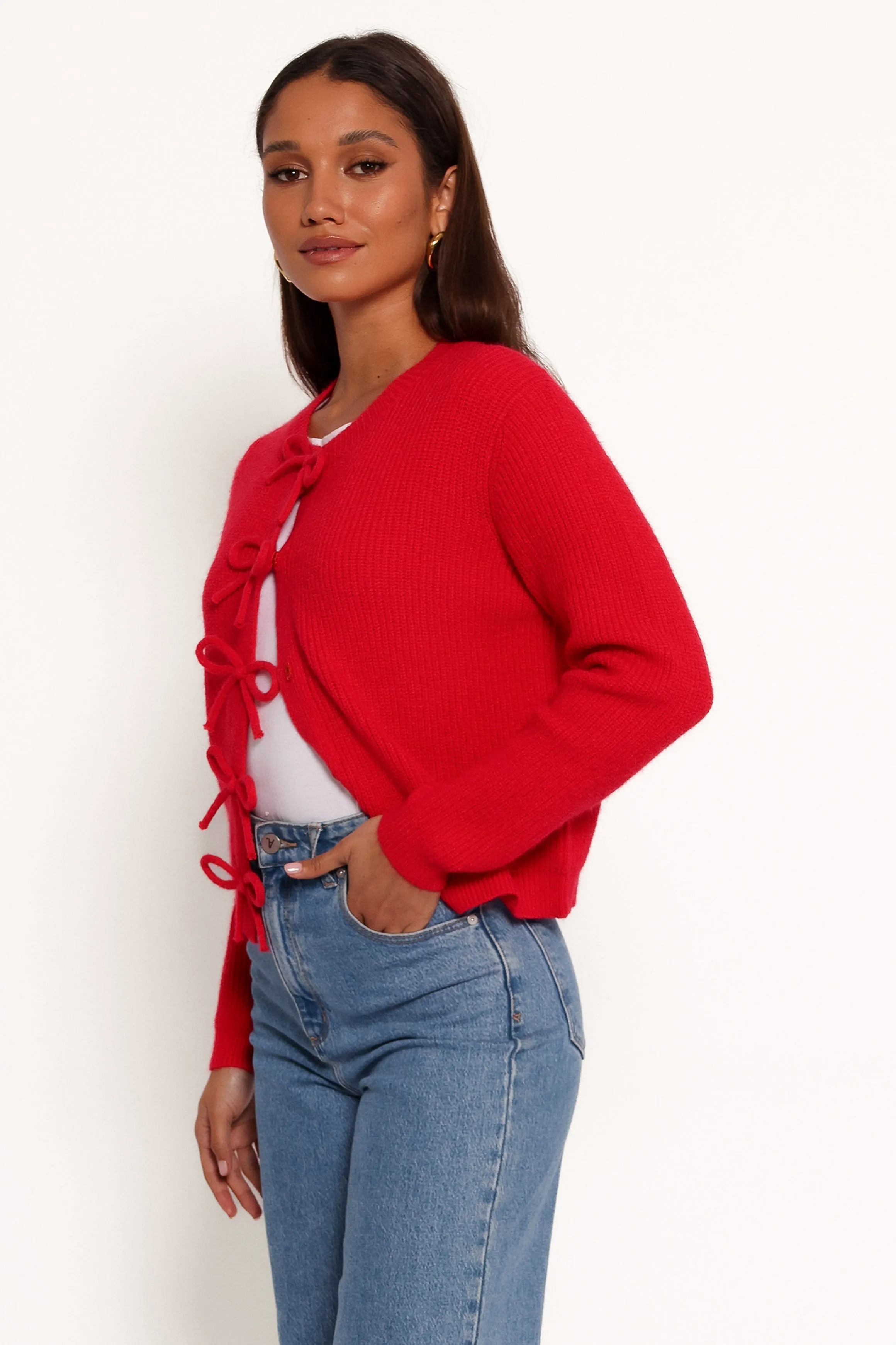 Wilde Bow Front Cardigan - Red Reinforced Edging