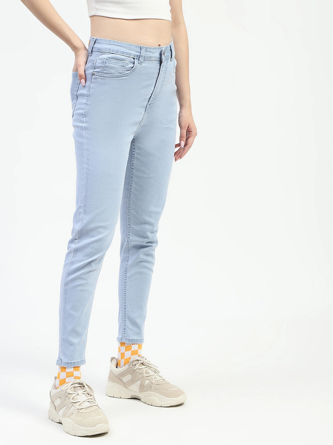 Madame Ice Blue Skinny Fit Cotton Denim Jeans Compact Weave Technology Creative Look Elegant Road Trip