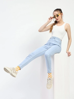 Madame Ice Blue Skinny Fit Cotton Denim Jeans Moisture Wicking Inner Layer