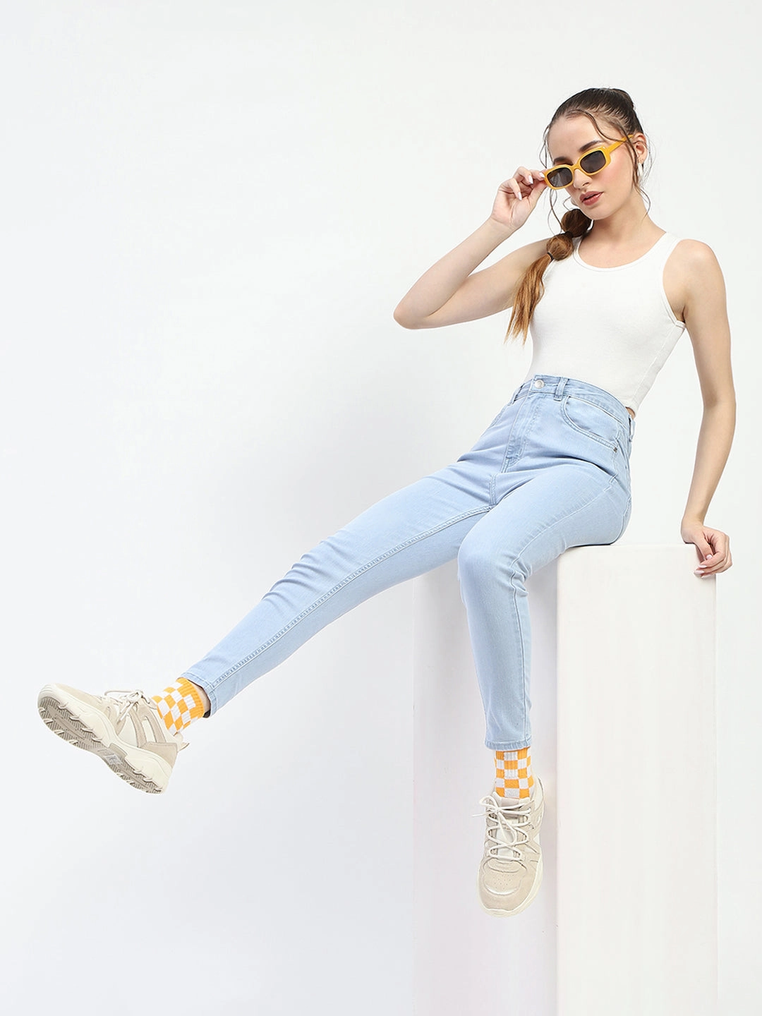 Madame Ice Blue Skinny Fit Cotton Denim Jeans Moisture Wicking Inner Layer