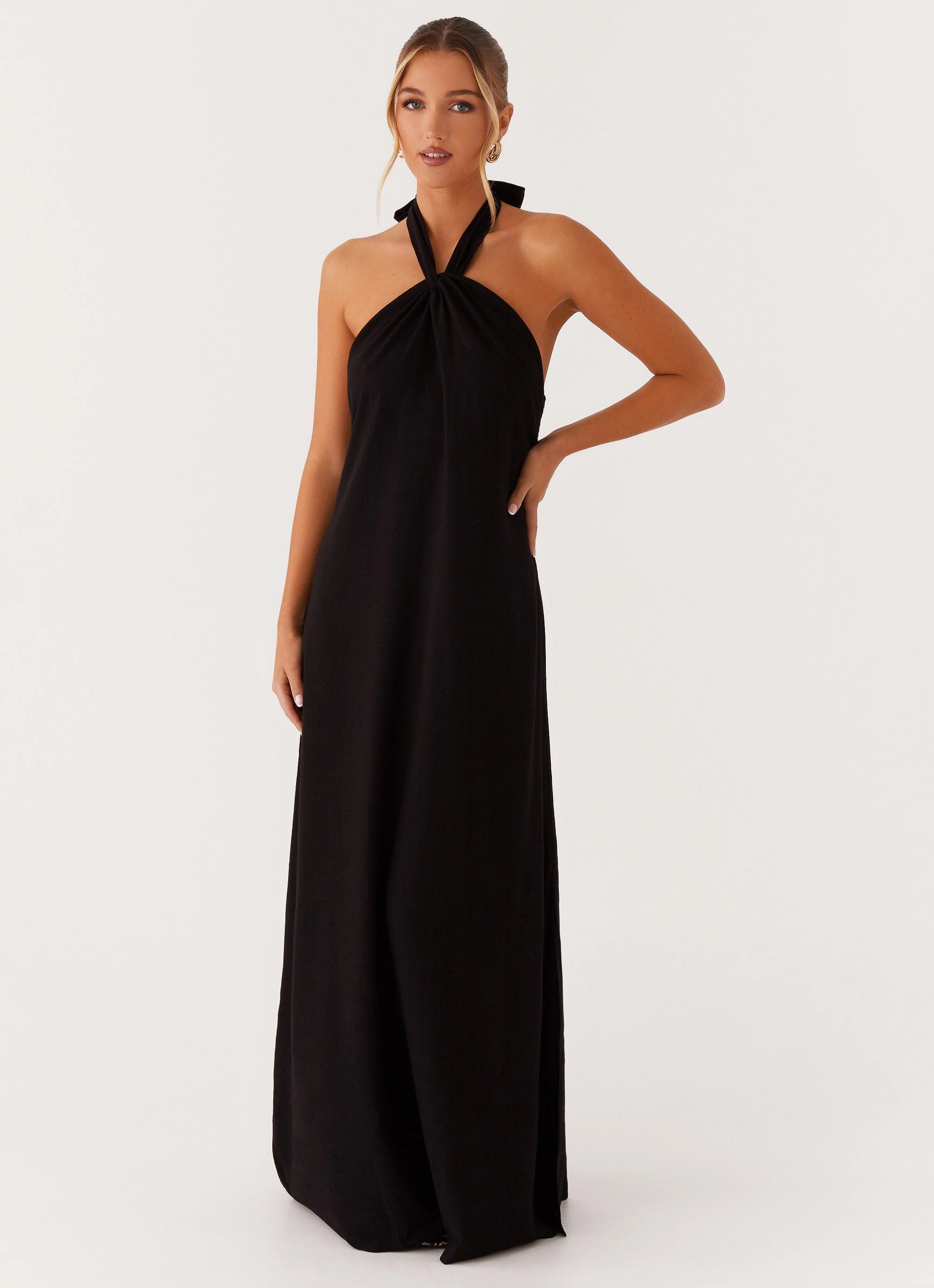Golden Child Linen Maxi Dress - Black Elegant Waist