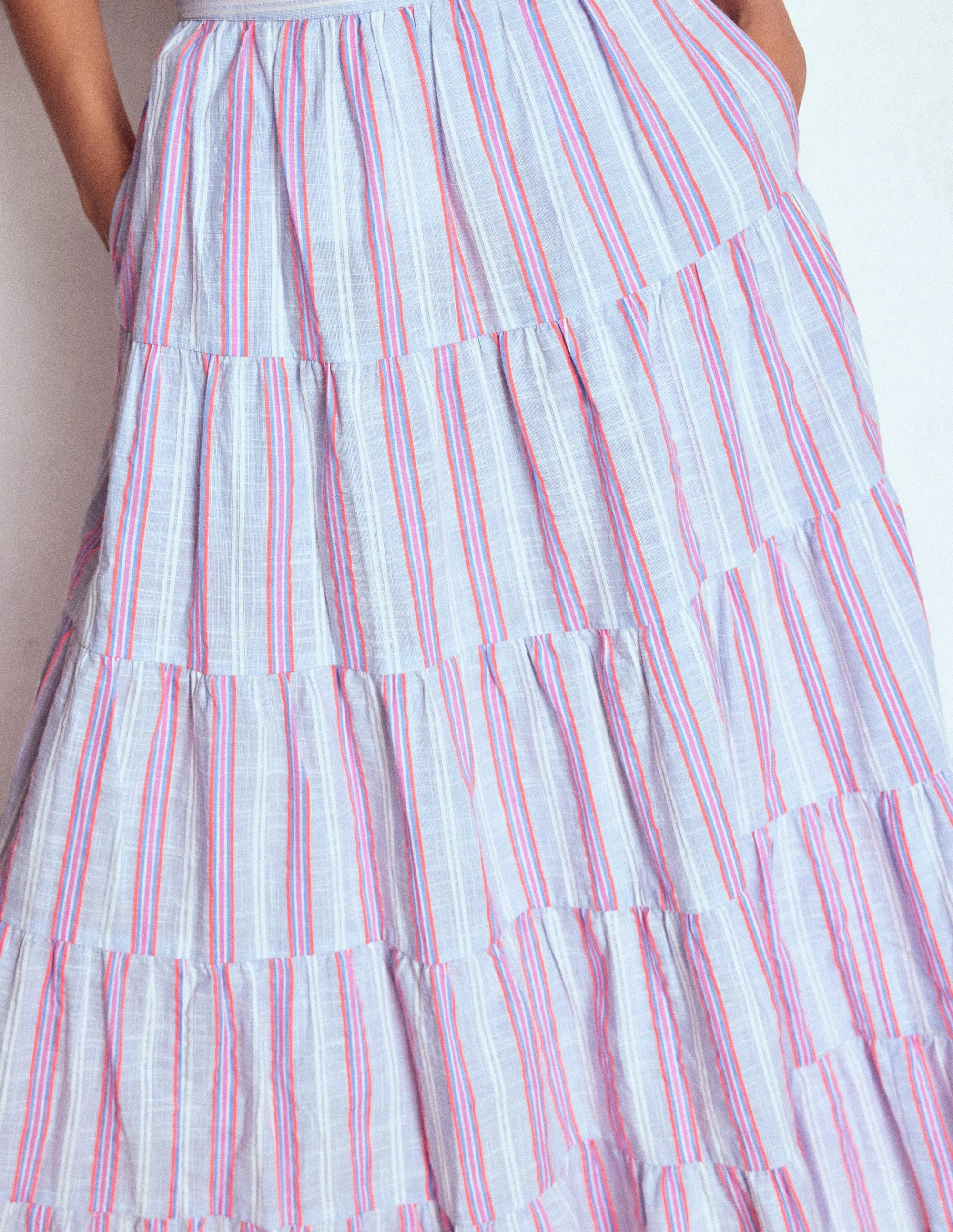 Knee Length Outfit Moodset Tiered Poplin Midi Skirt-Metallic Stripe